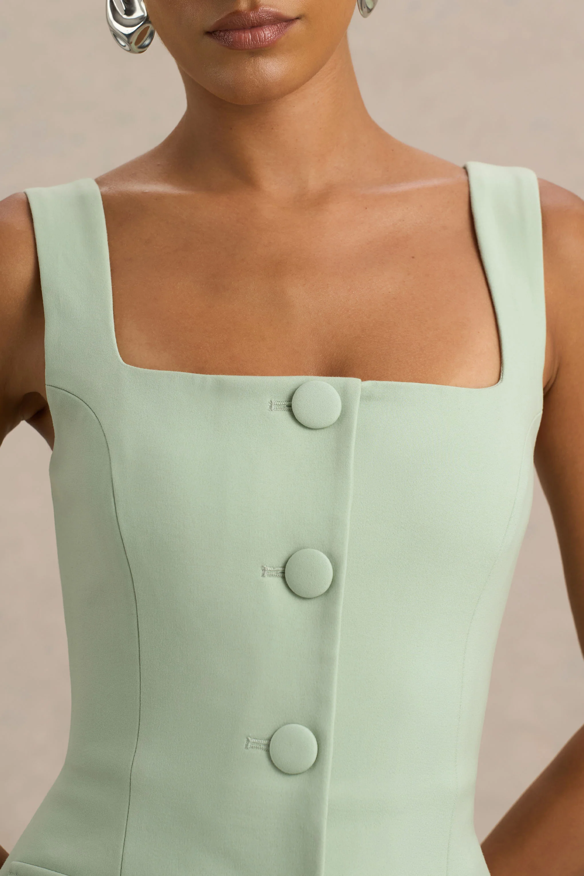 Aceline | Light Green Square-Neck Tailored Jumpsuit - Image 5