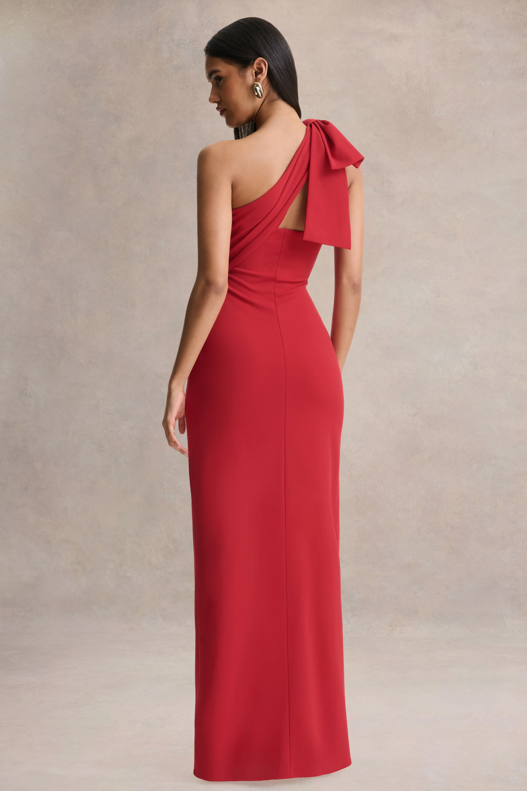 Adara | Red Asymmetric-Neck Maxi Dress With Bow-Detail - Image 2