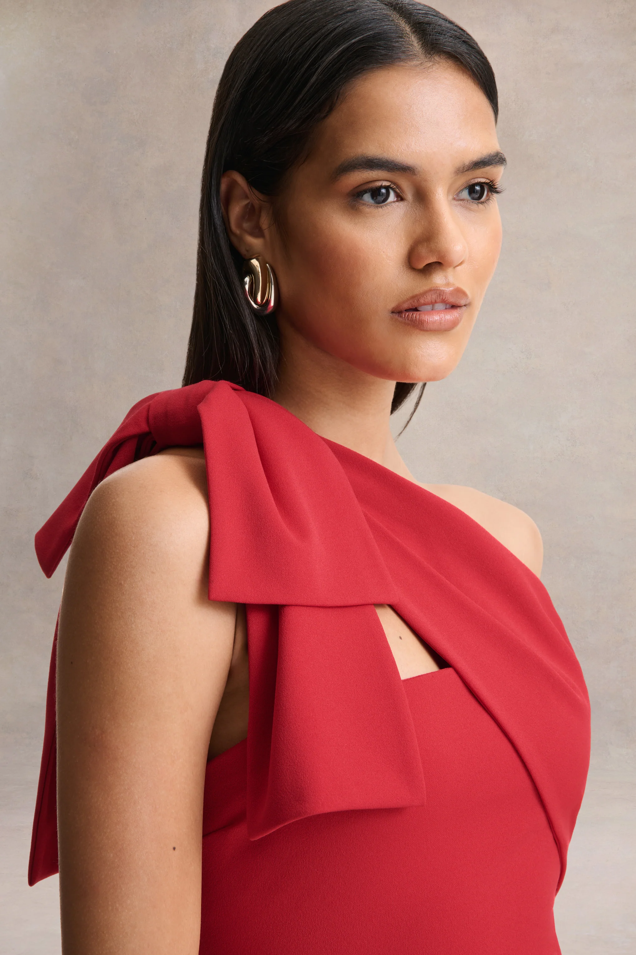 Adara | Red Asymmetric-Neck Maxi Dress With Bow-Detail - Image 6