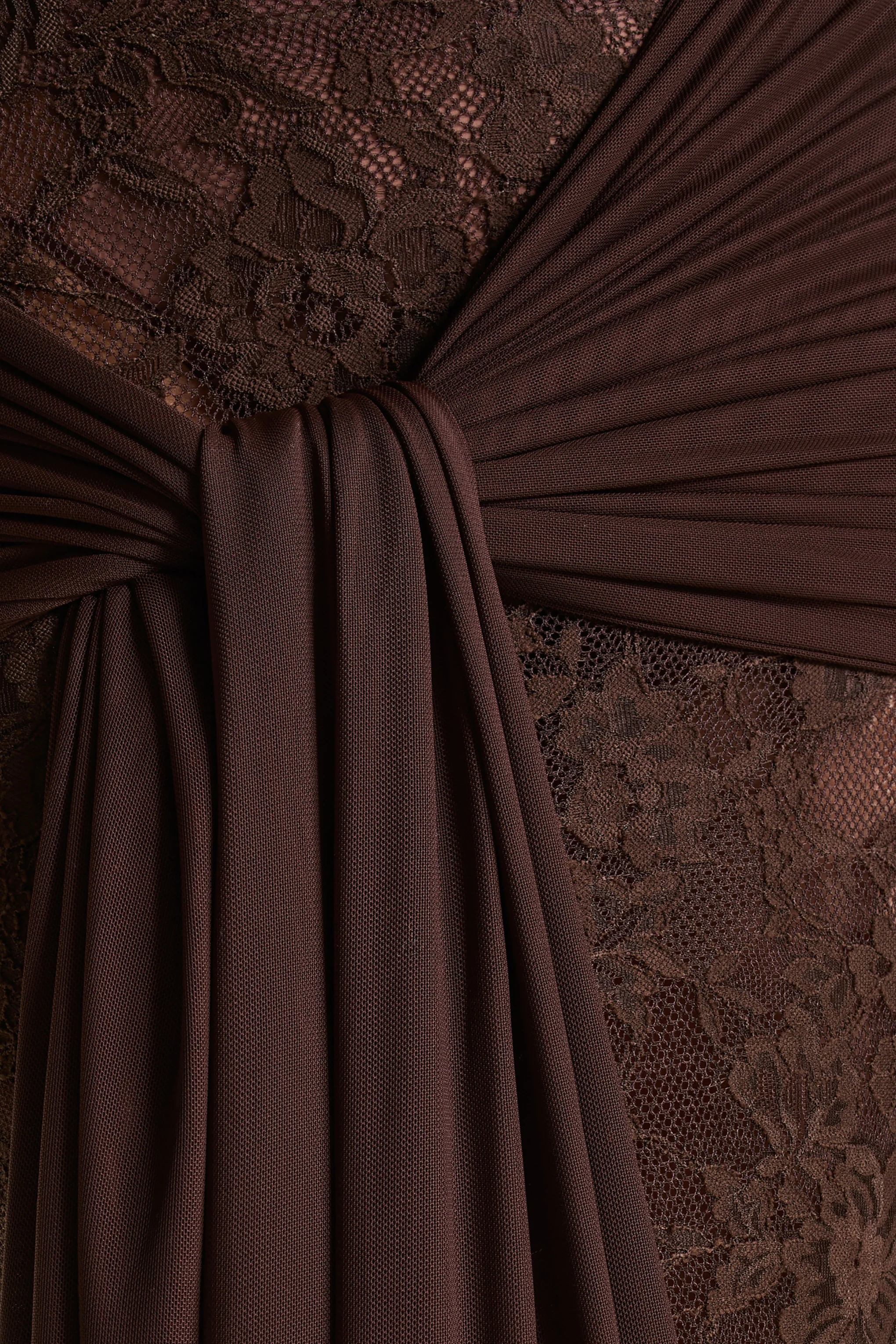 Akira | Brown Lace Maxi Dress With Sash-Detail - Image 6
