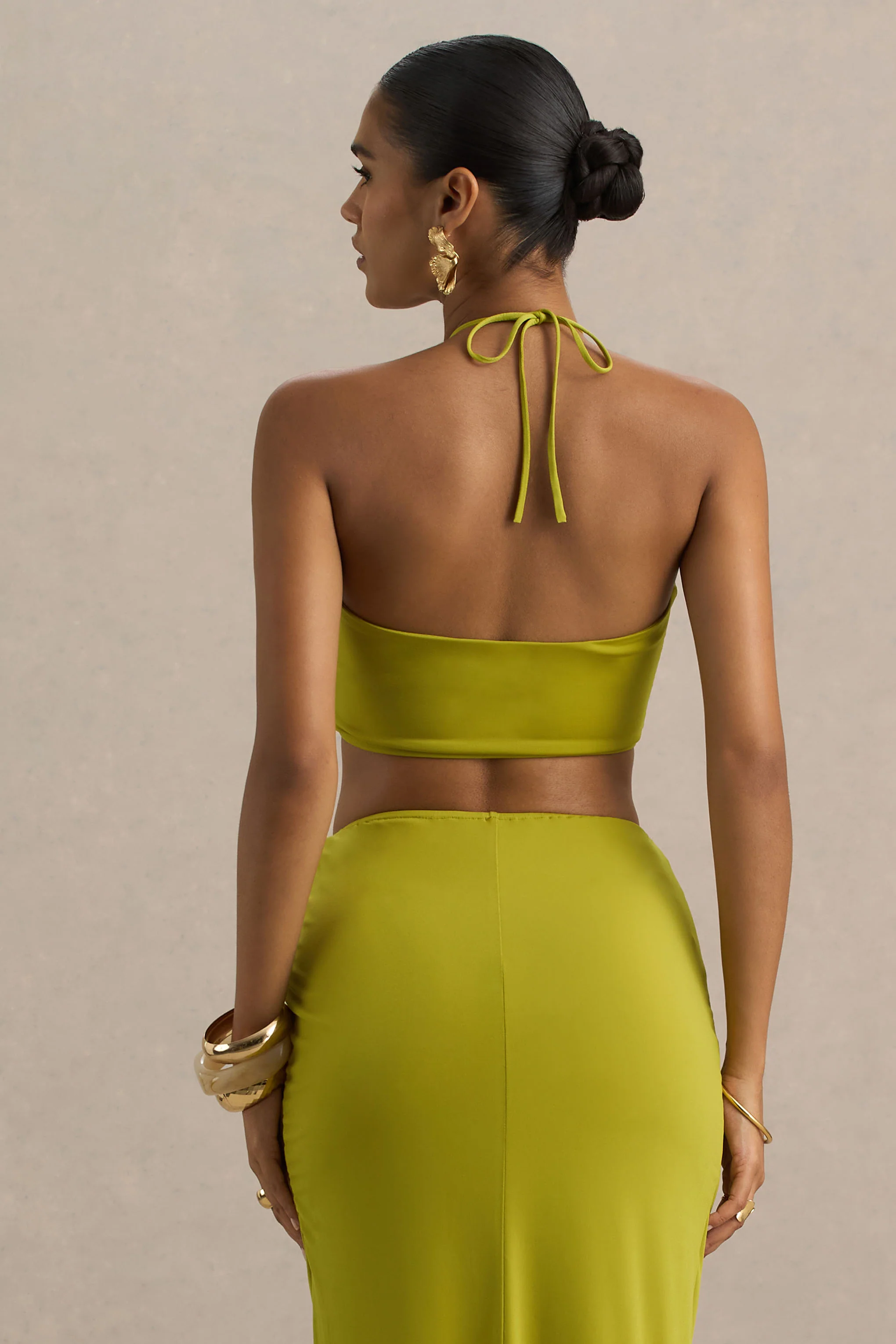 Alani | Green Halter Neck Ruched Bandeau Top - Image 2