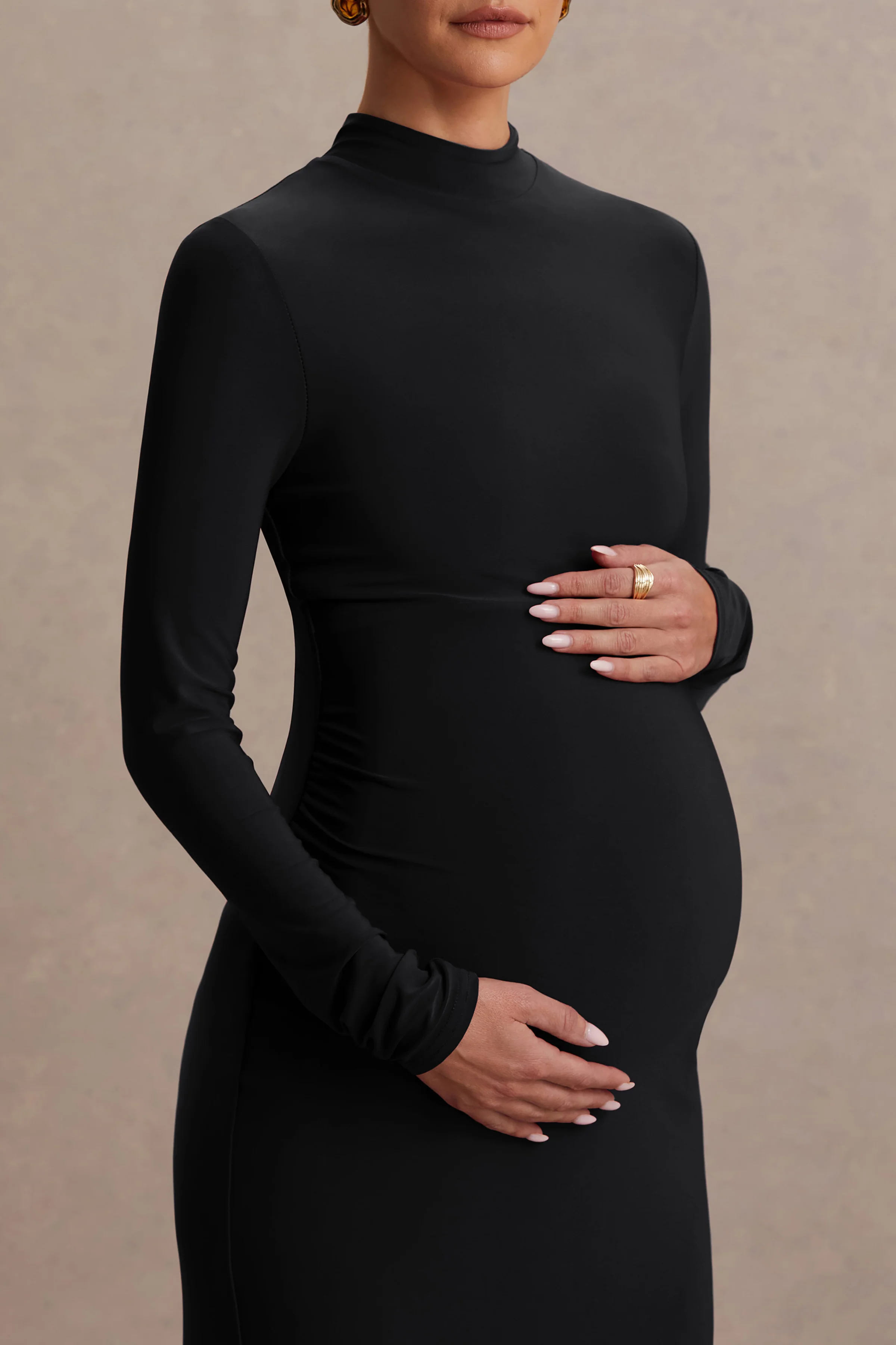 Alejandra | Black Maternity Long Sleeve High Neck Maxi Dress - Image 6
