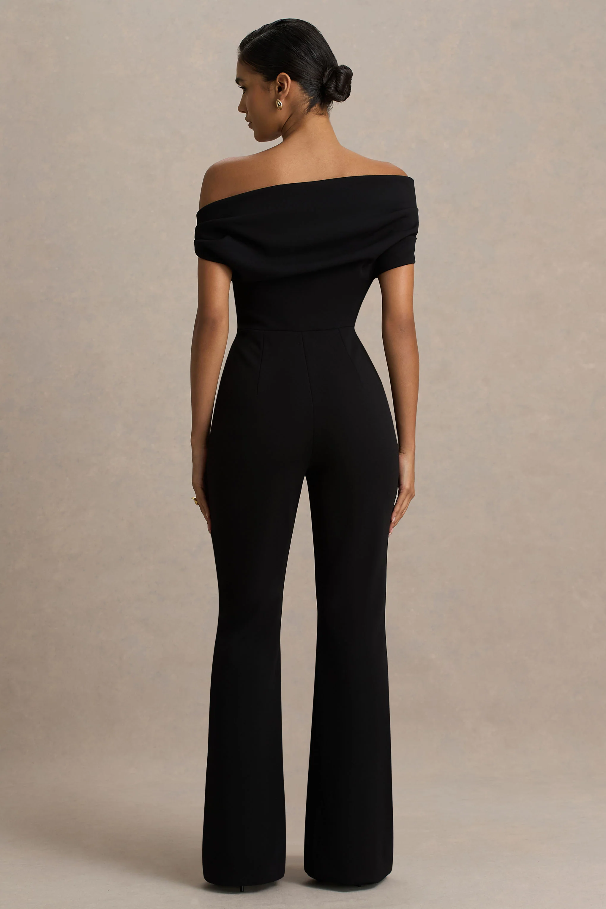 Alexandra | Black Asymmetric-Neck Draped Jumpsuit - Image 2