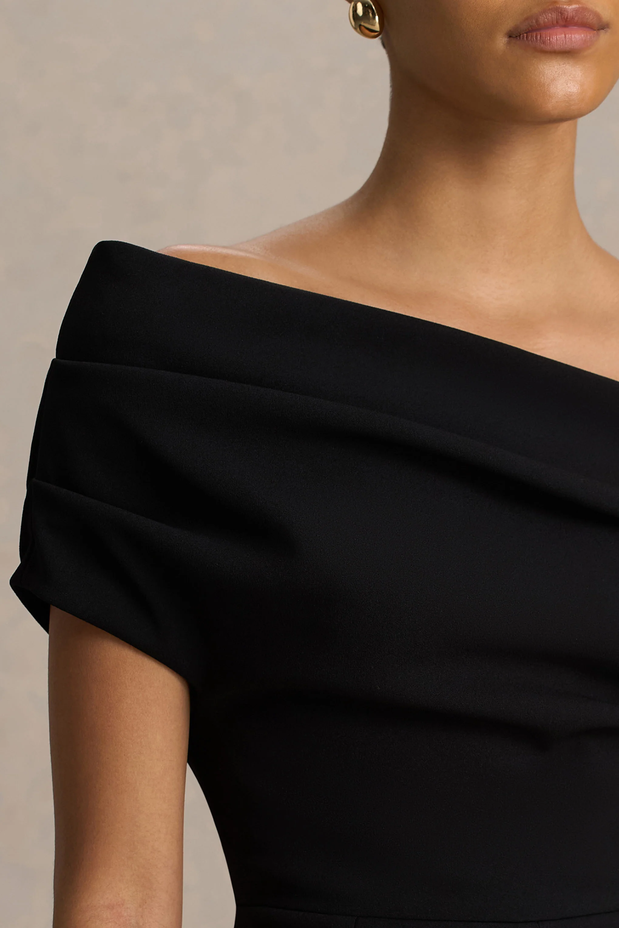 Alexandra | Black Asymmetric-Neck Draped Jumpsuit - Image 3