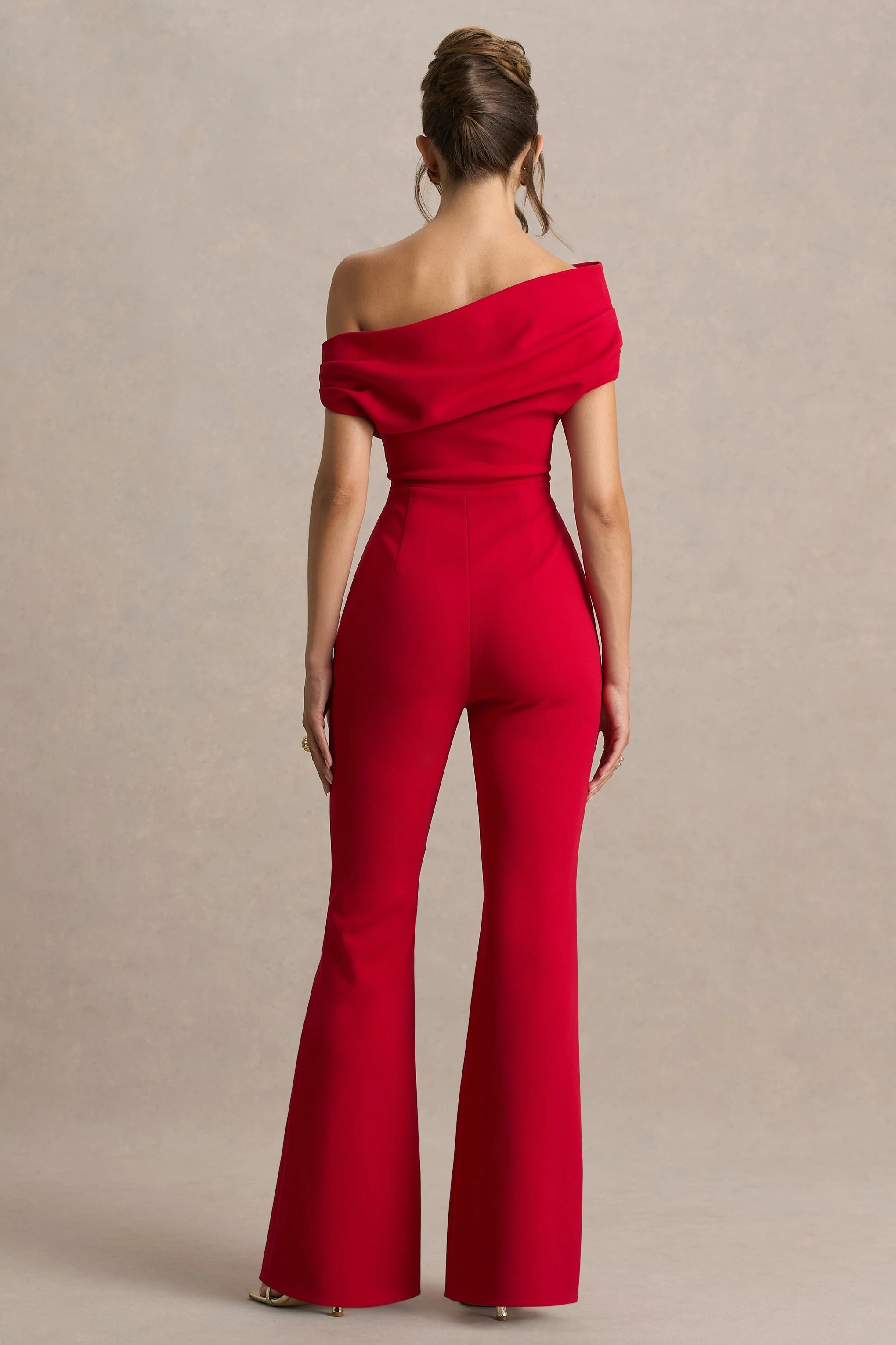 Alexandra | Red Asymmetric-Neck Draped Jumpsuit - Image 2