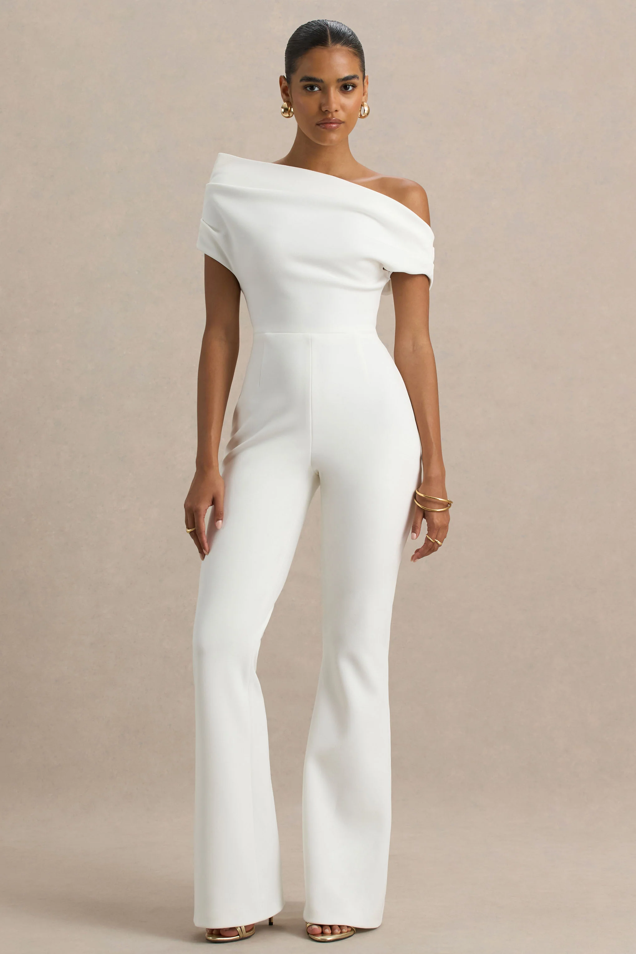 Alexandra | White Asymmetric Draped Jumpsuit - Image 6