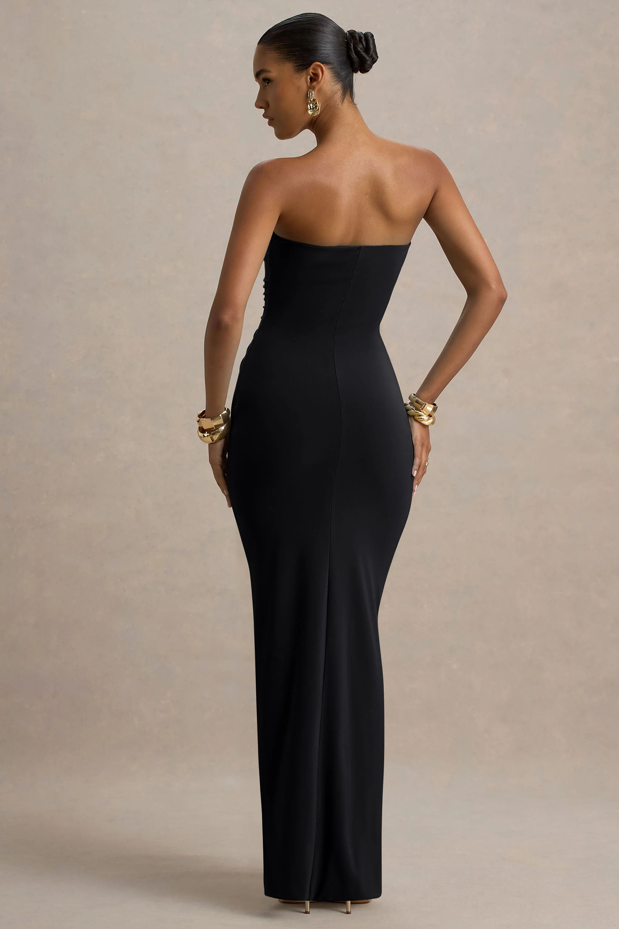 Ali | Black Sweetheart Ruched Wrap Maxi Dress - Image 2
