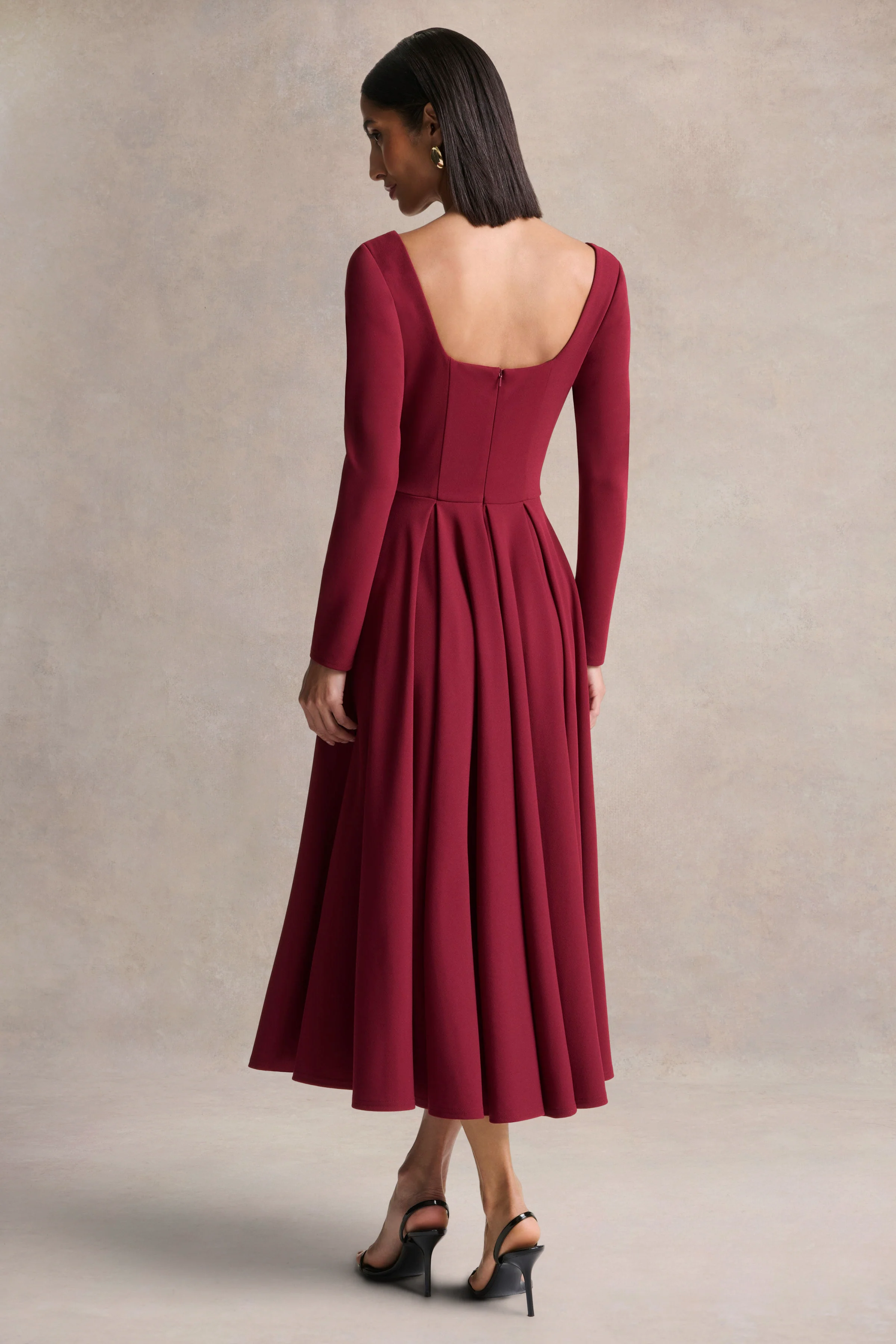 Alison | Burgundy Square-Neck A-Line Midi Dress - Image 2