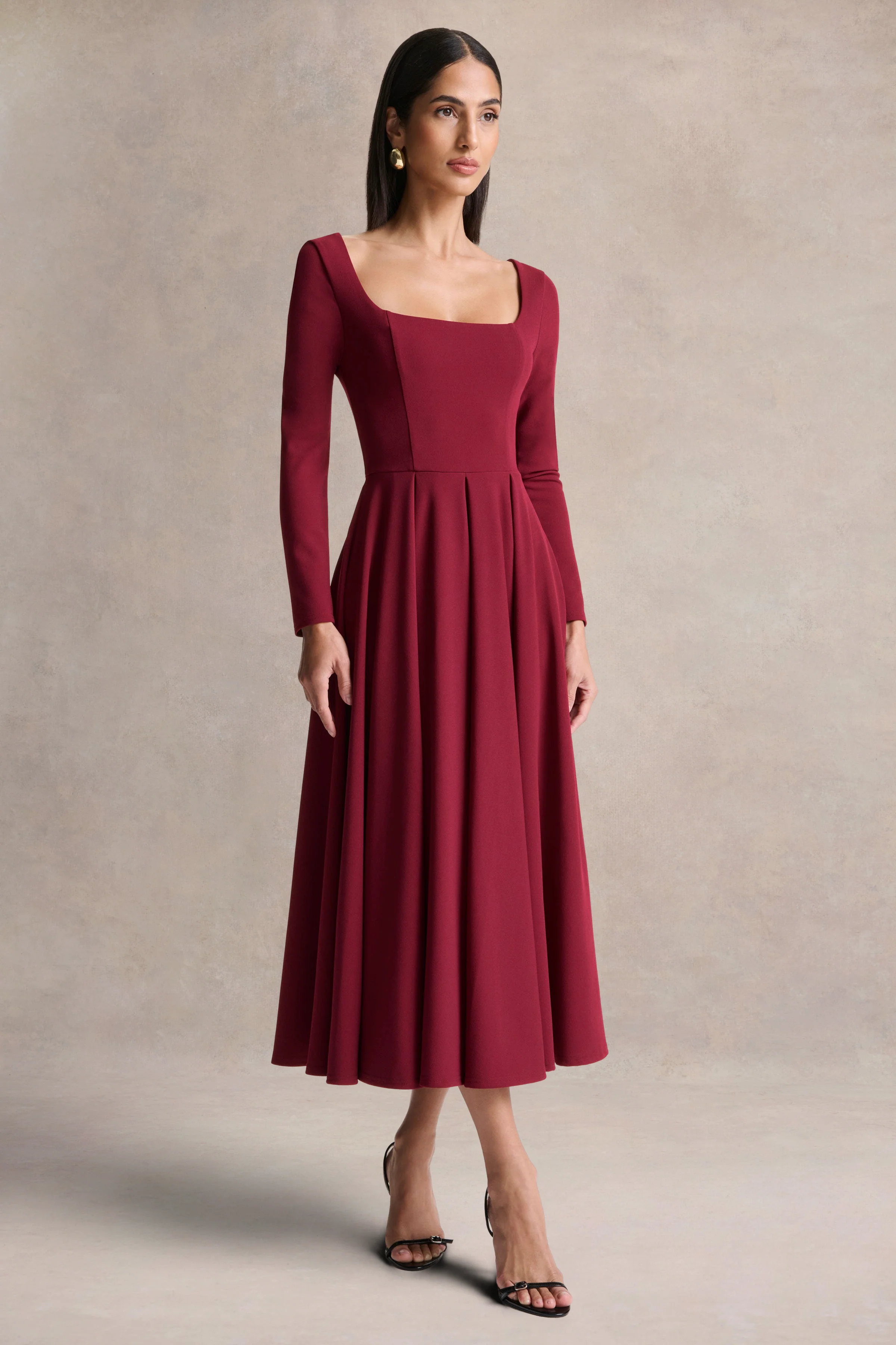 Alison | Burgundy Square-Neck A-Line Midi Dress - Image 4