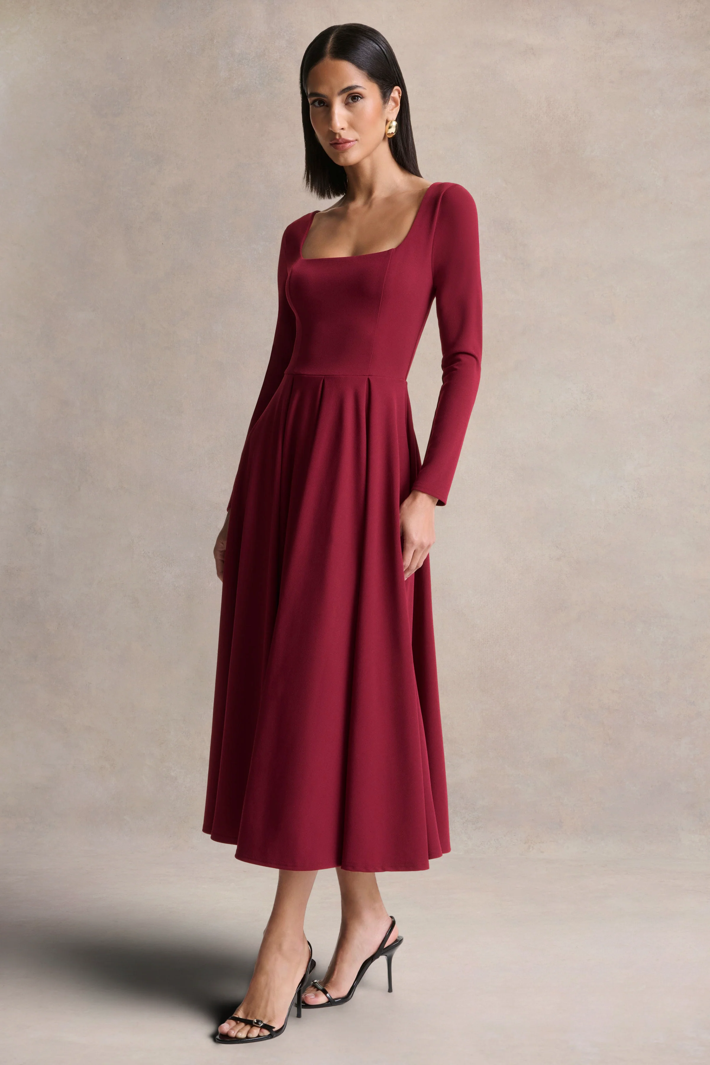 Alison | Burgundy Square-Neck A-Line Midi Dress - Image 5