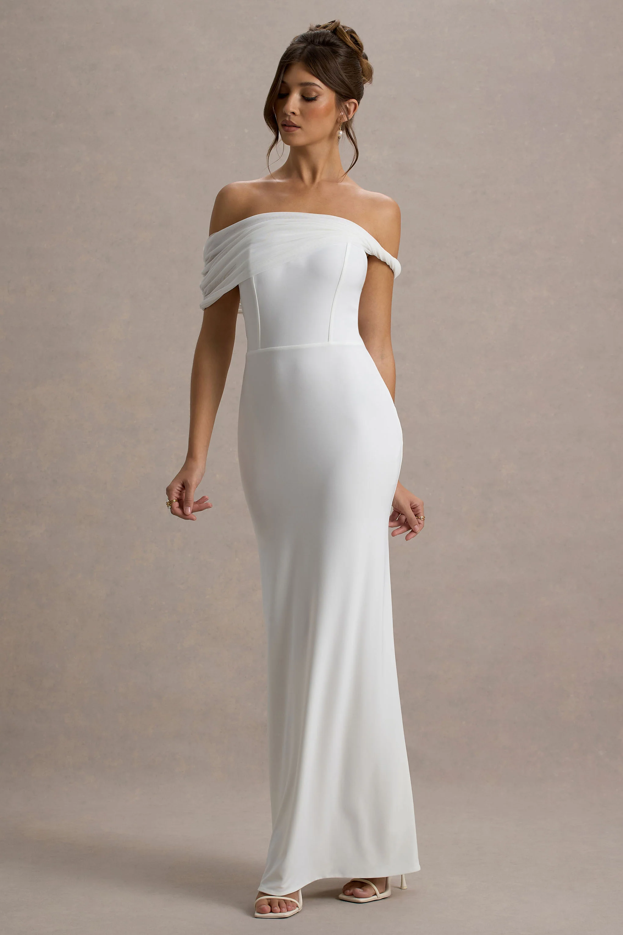 Alonza | White Twisted Bardot Maxi Dress - Image 5