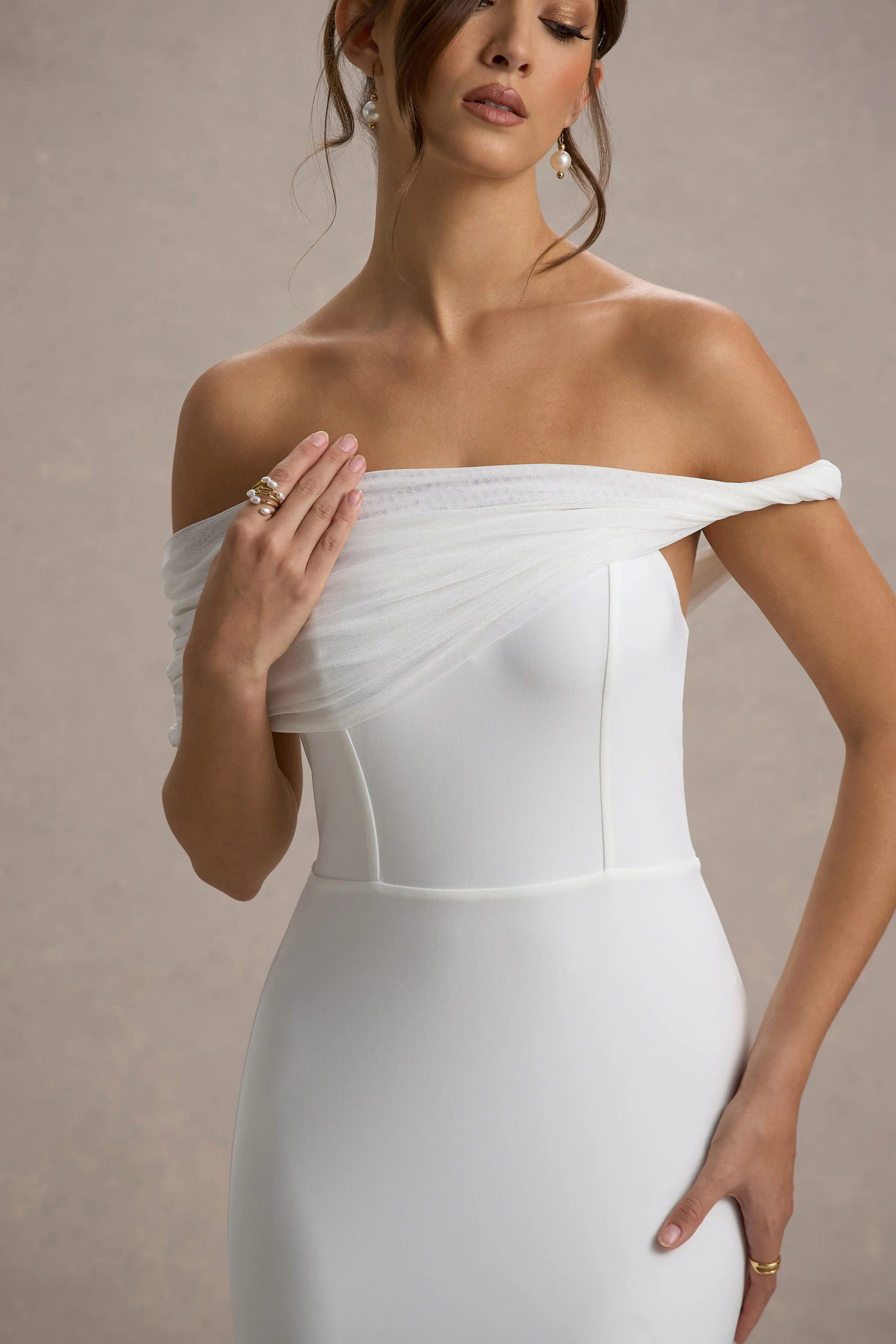 Alonza | White Twisted Bardot Maxi Dress - Image 6