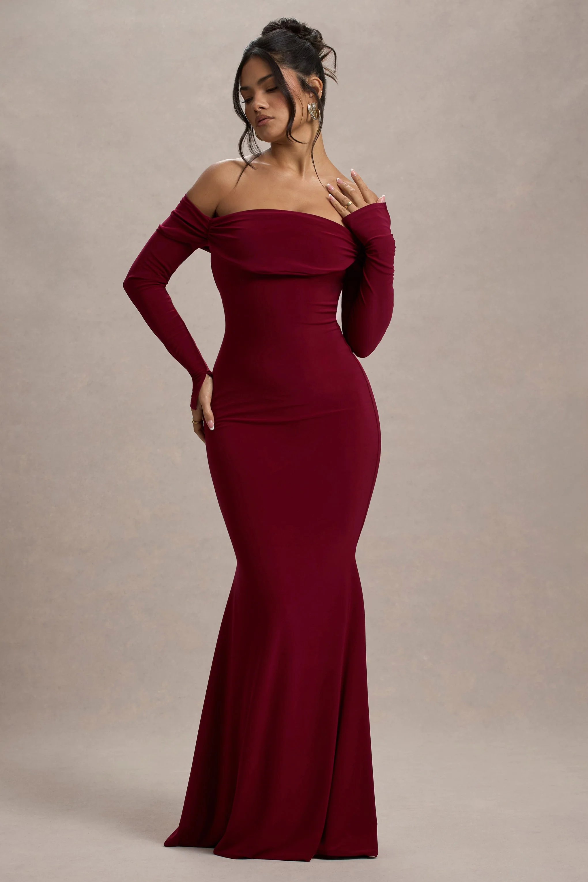 Amaia | Berry Bardot Long-Sleeve Maxi Dress - Image 4