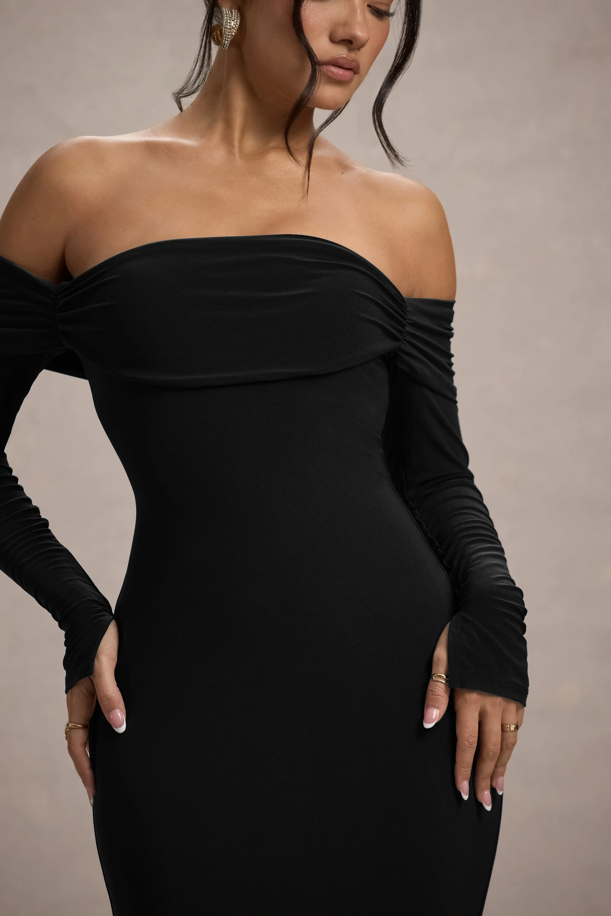 Amaia | Black Bardot Long-Sleeve Maxi Dress - Image 6