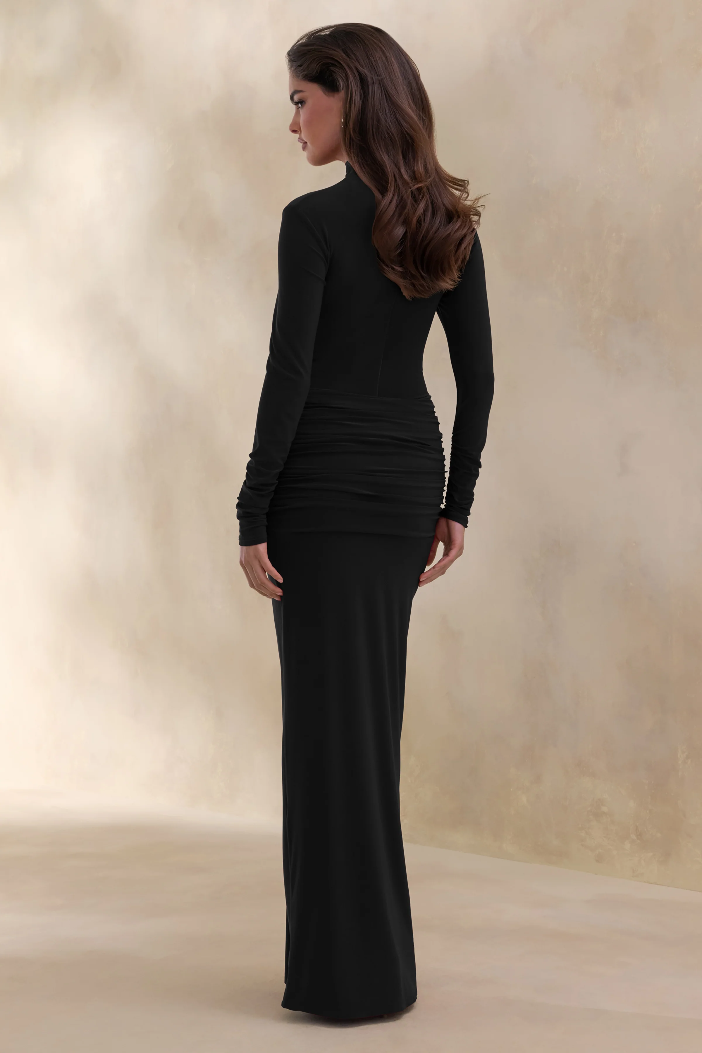 Ambrette | Black High-Neck Maxi Dress With Gathered-Detailing - Image 2