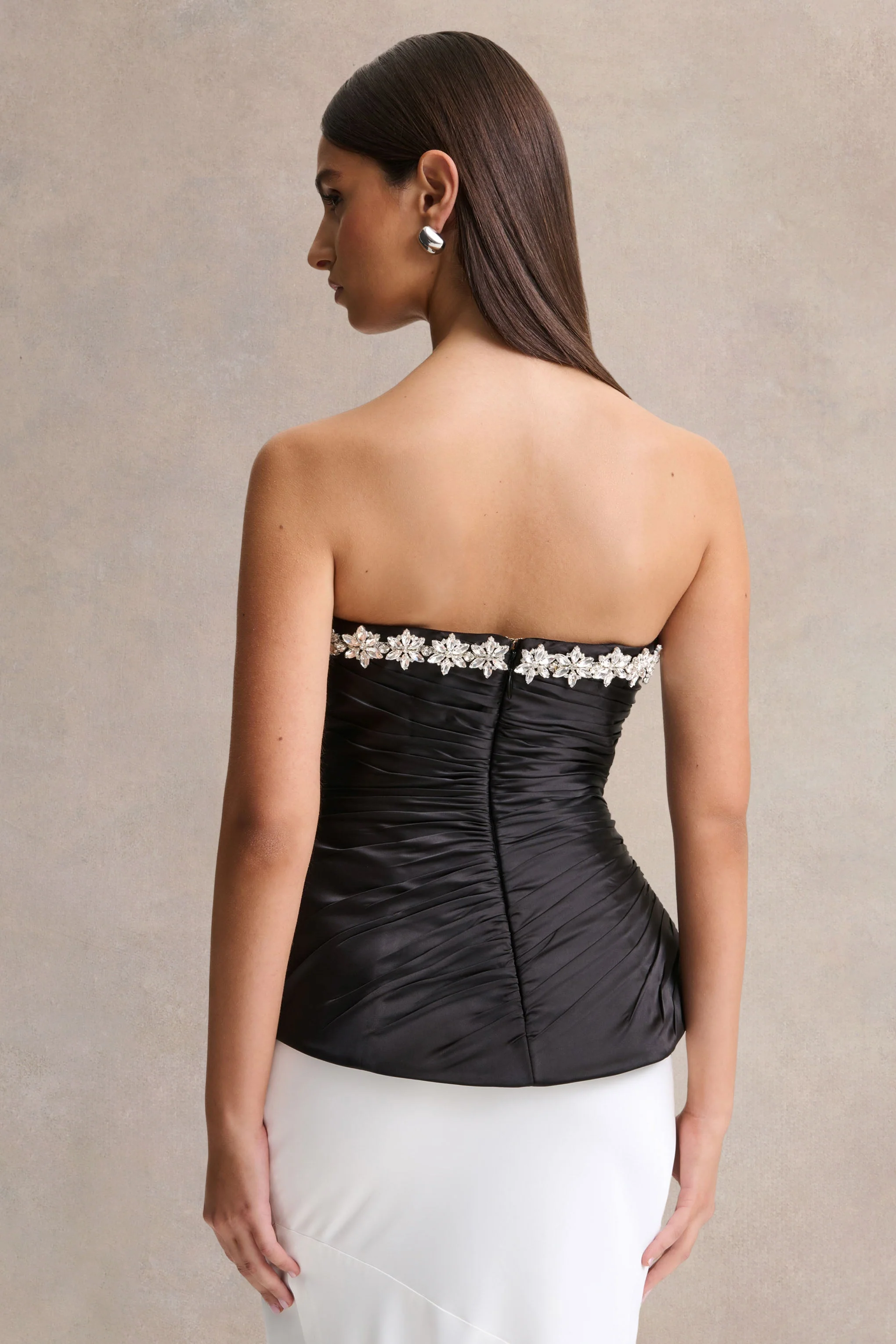 Ambria | Black Satin Hand-Embellished Sweetheart-Neck Corset Top - Image 2