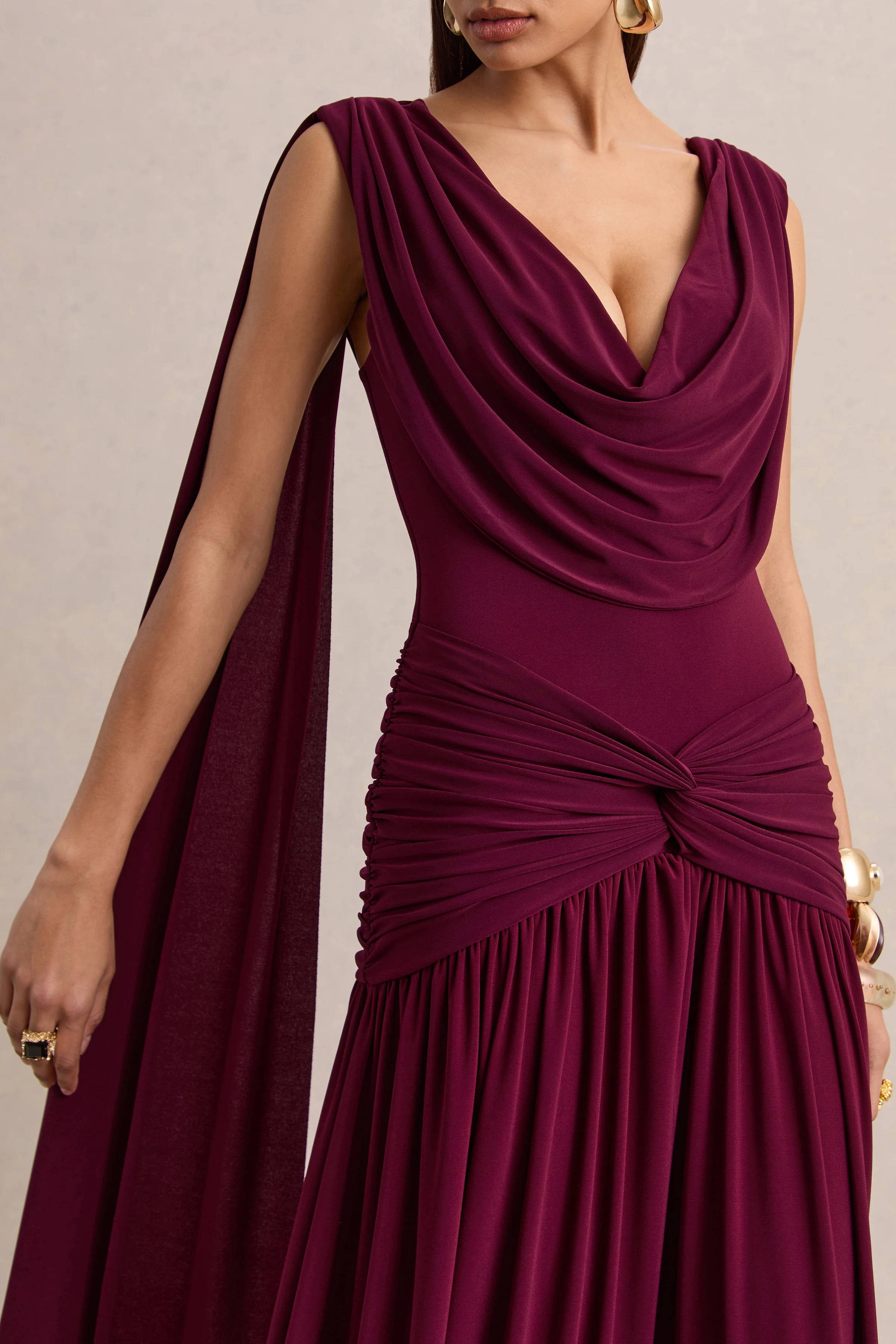Amelisse | Burgundy Plunge-Neck Maxi Dress With Ruched-Detailing - Image 5
