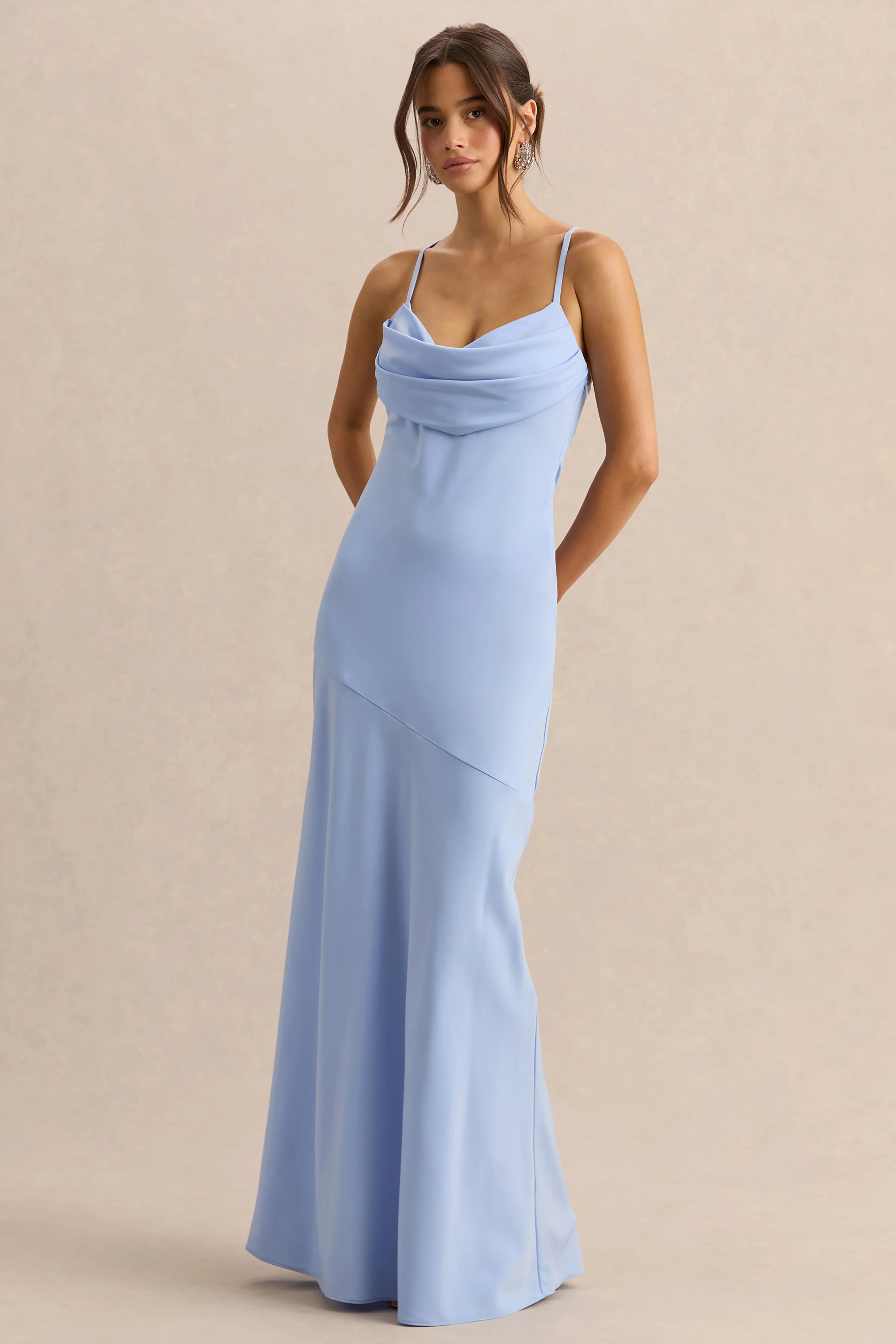 Anarelle | Powder Blue Satin Cowl-Neck Maxi Dress - Image 5