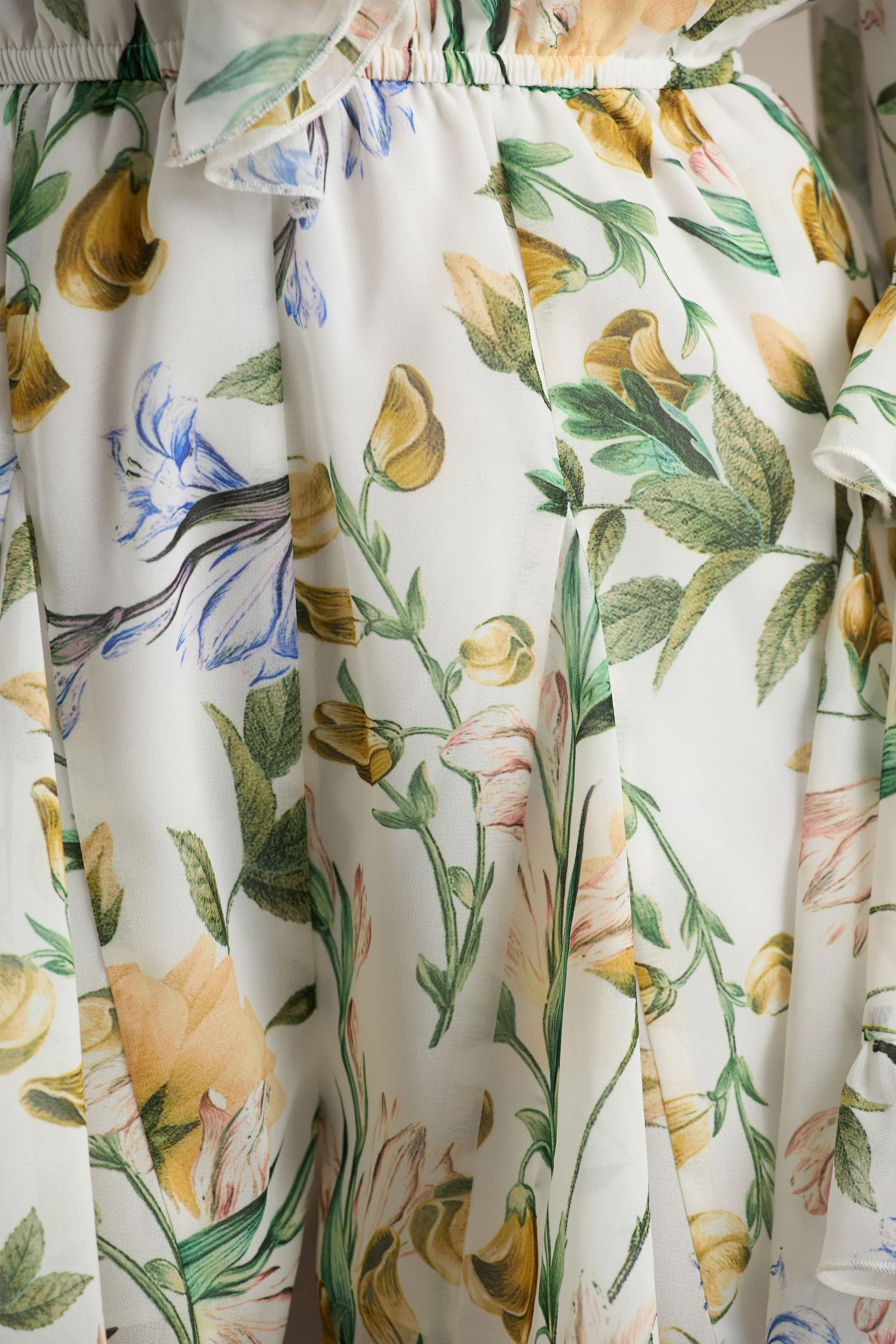 Anaya | Lemon Floral Print Chiffon Playsuit With Long Sleeves - Image 7