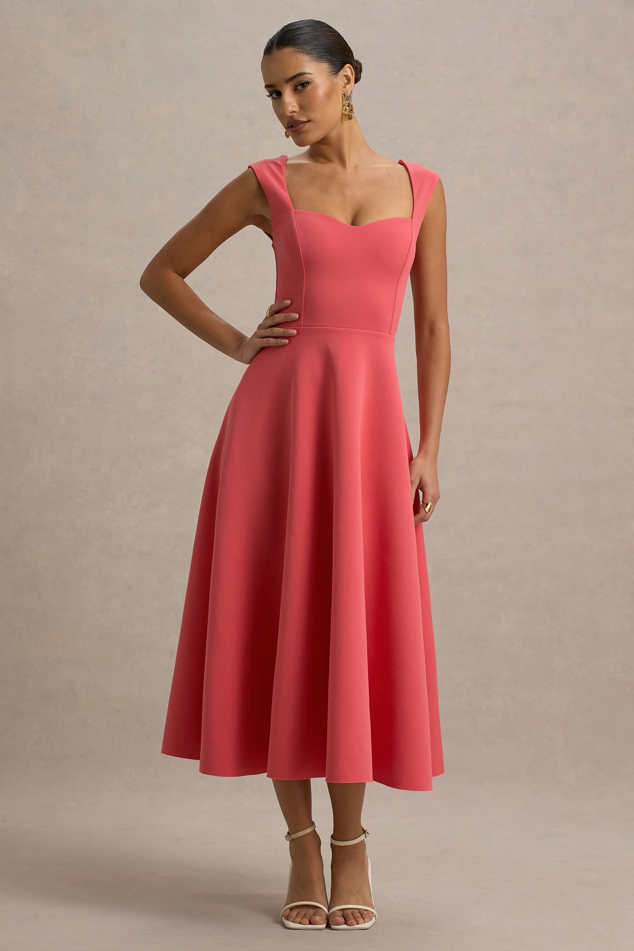 Andromeda | Coral Sweetheart-Neck Midi Dress - Image 4