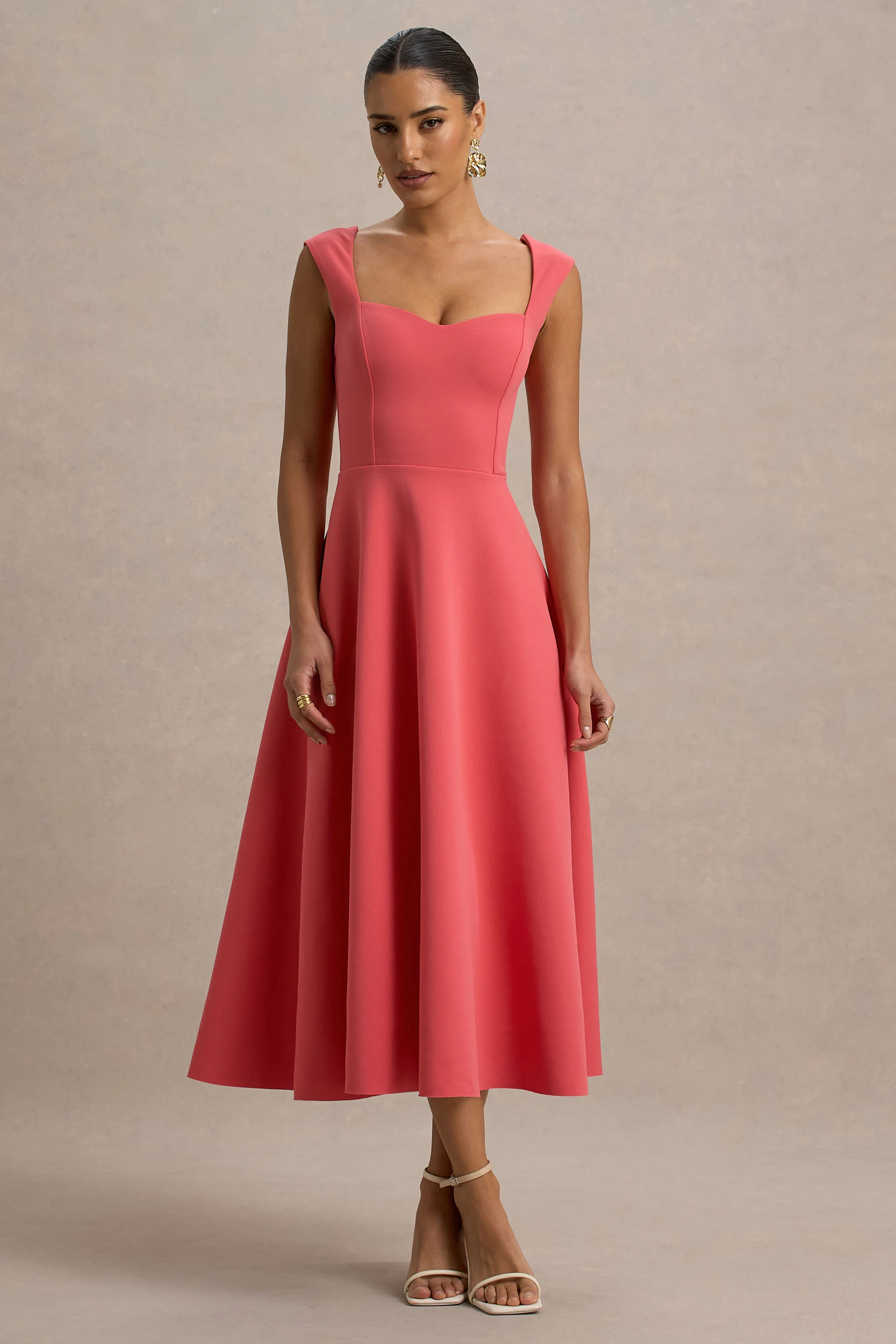 Andromeda | Coral Sweetheart-Neck Midi Dress - Image 5
