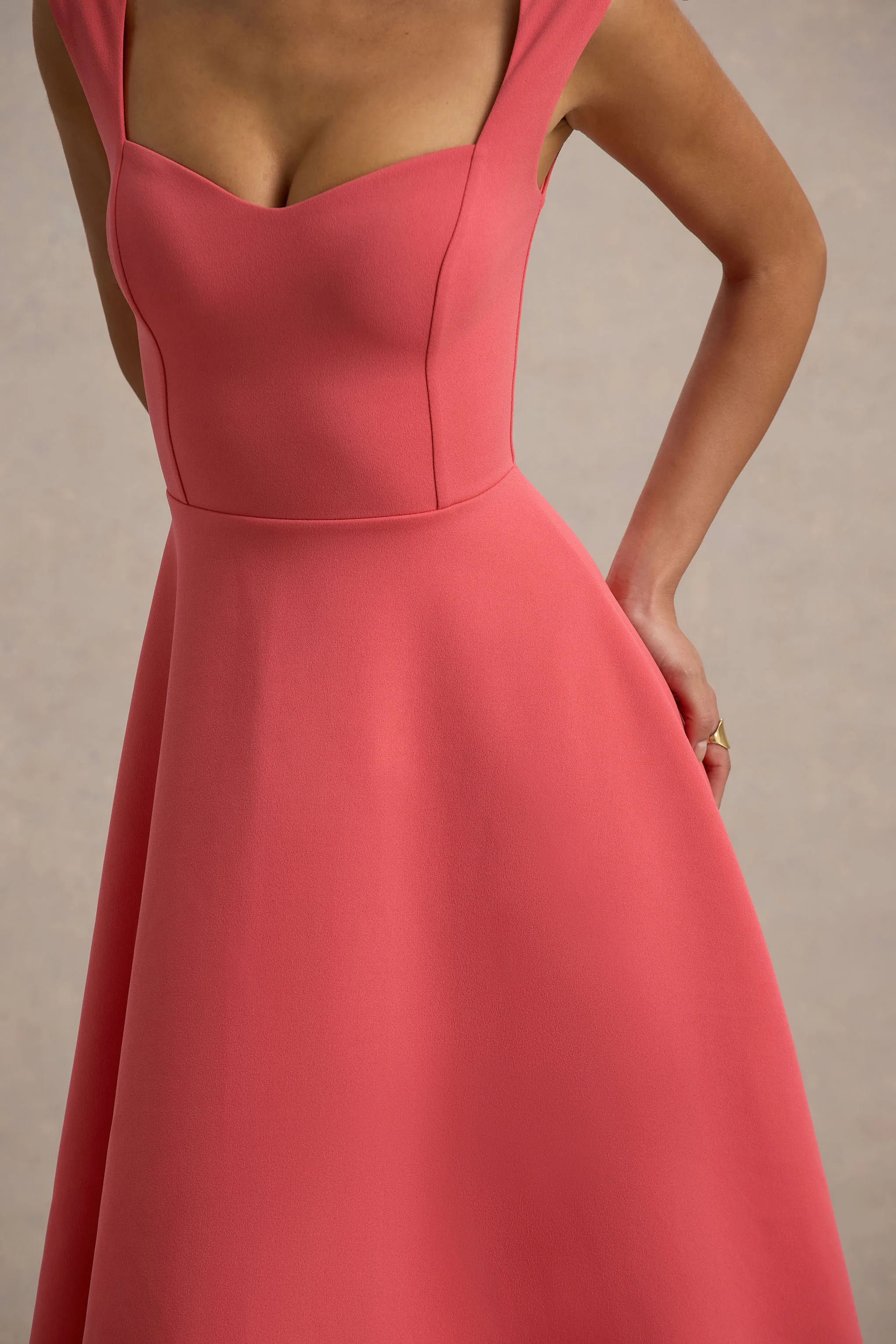Andromeda | Coral Sweetheart-Neck Midi Dress - Image 6