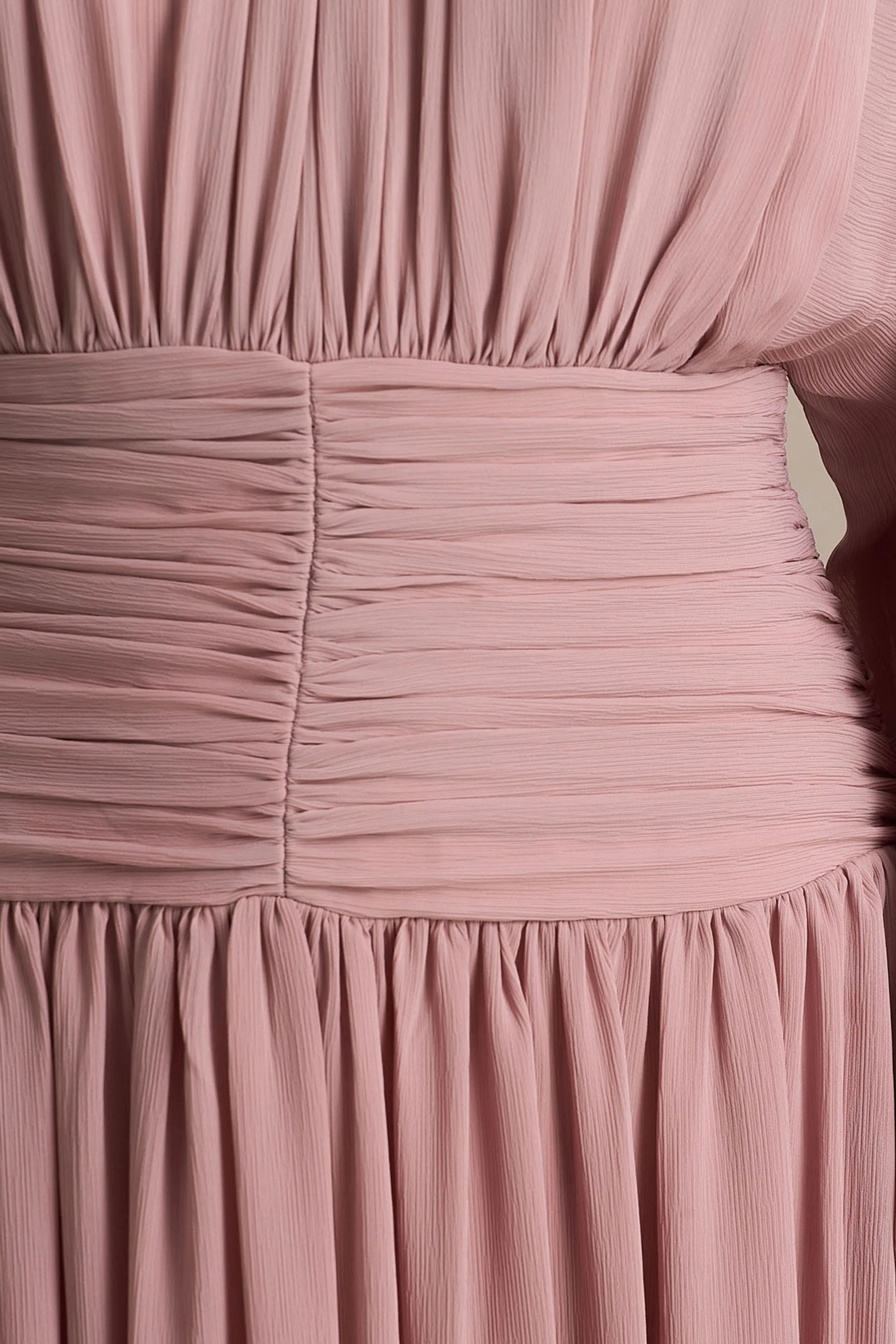 Annabel | Dusty Pink High-Neck Midi Dress With Drop-Waist And Pleated Detailing - Image 6