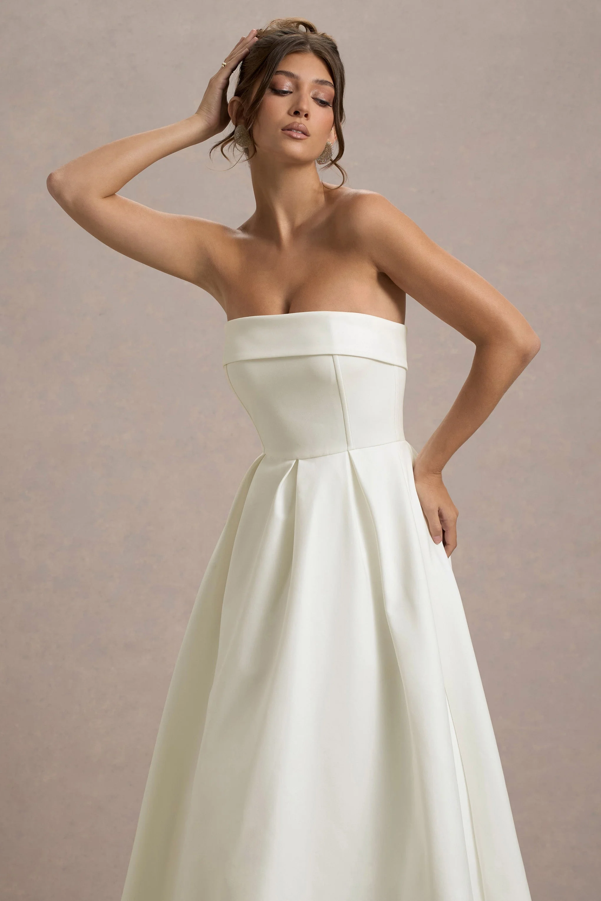 Annalise | Ecru Bandeau Skater Midi Dress - Image 3