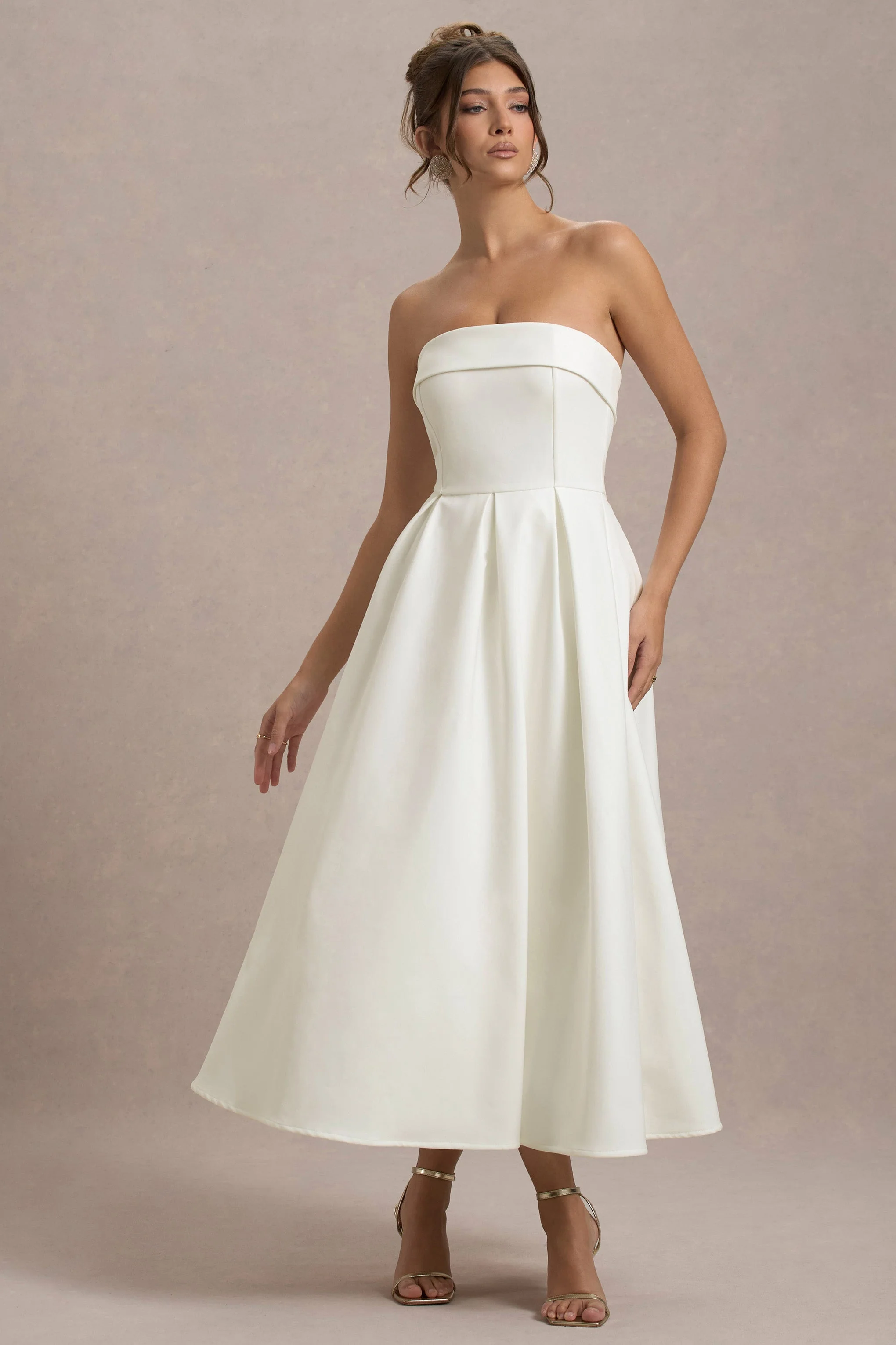 Annalise | Ecru Bandeau Skater Midi Dress - Image 5