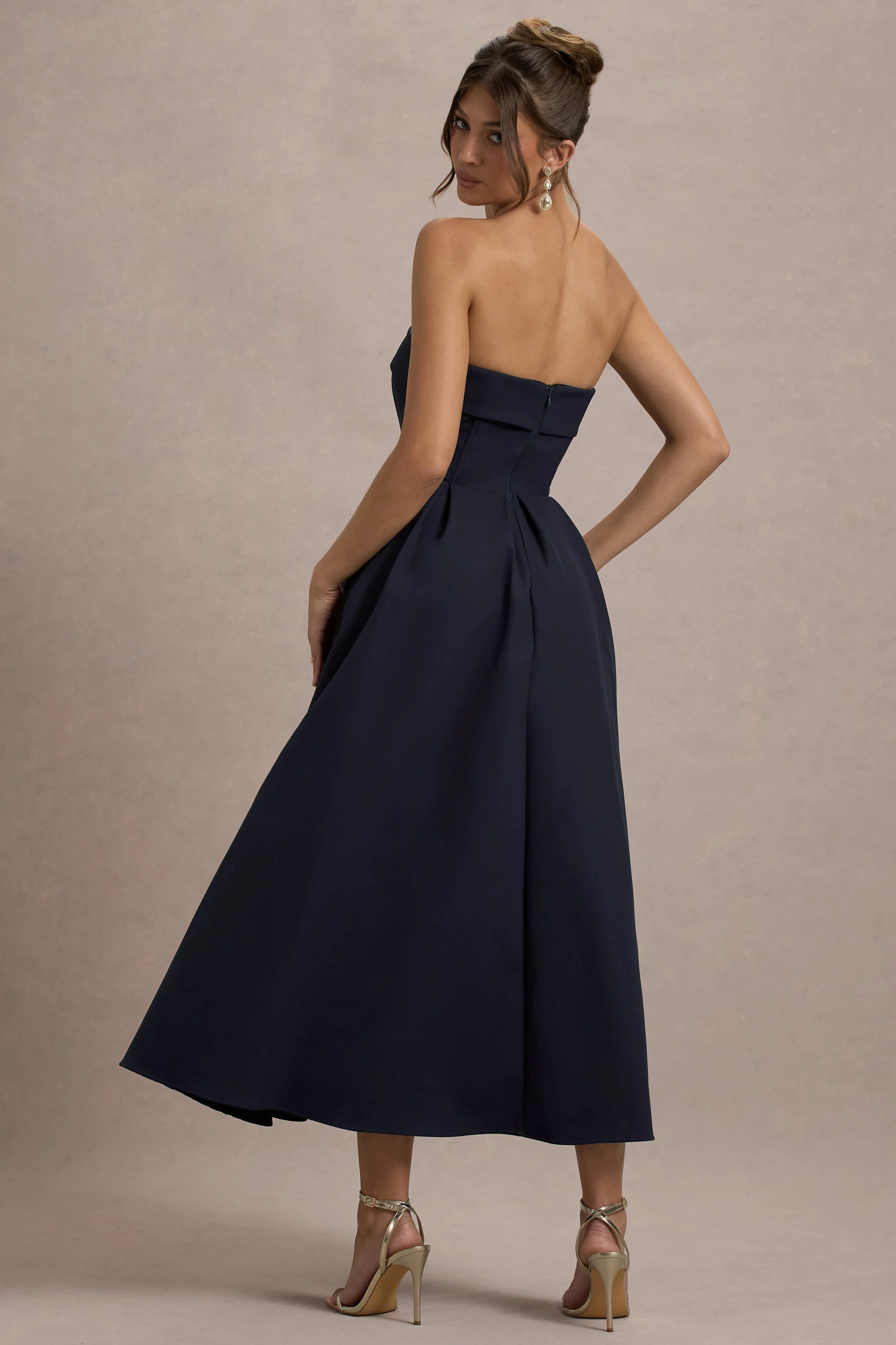 Annalise | Navy Bandeau Skater Midi Dress - Image 2