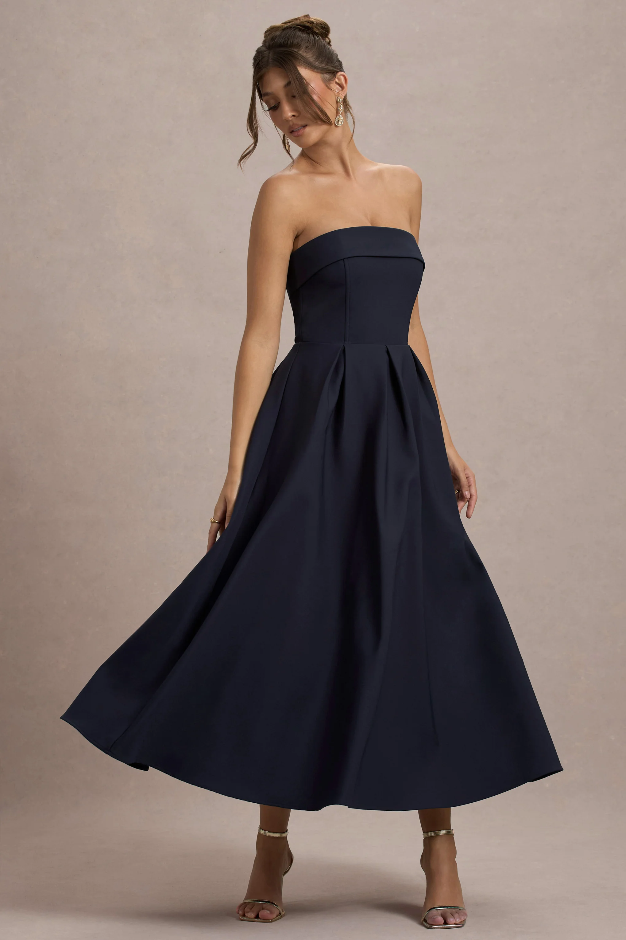 Annalise | Navy Bandeau Skater Midi Dress - Image 5