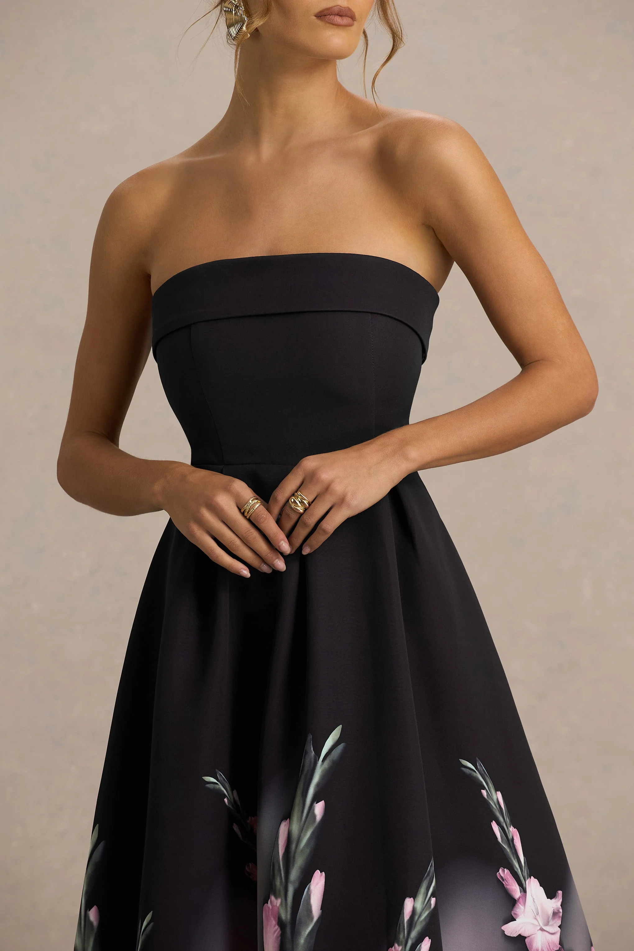 Annalise | Pink Border Print Bandeau Midi Dress - Image 10