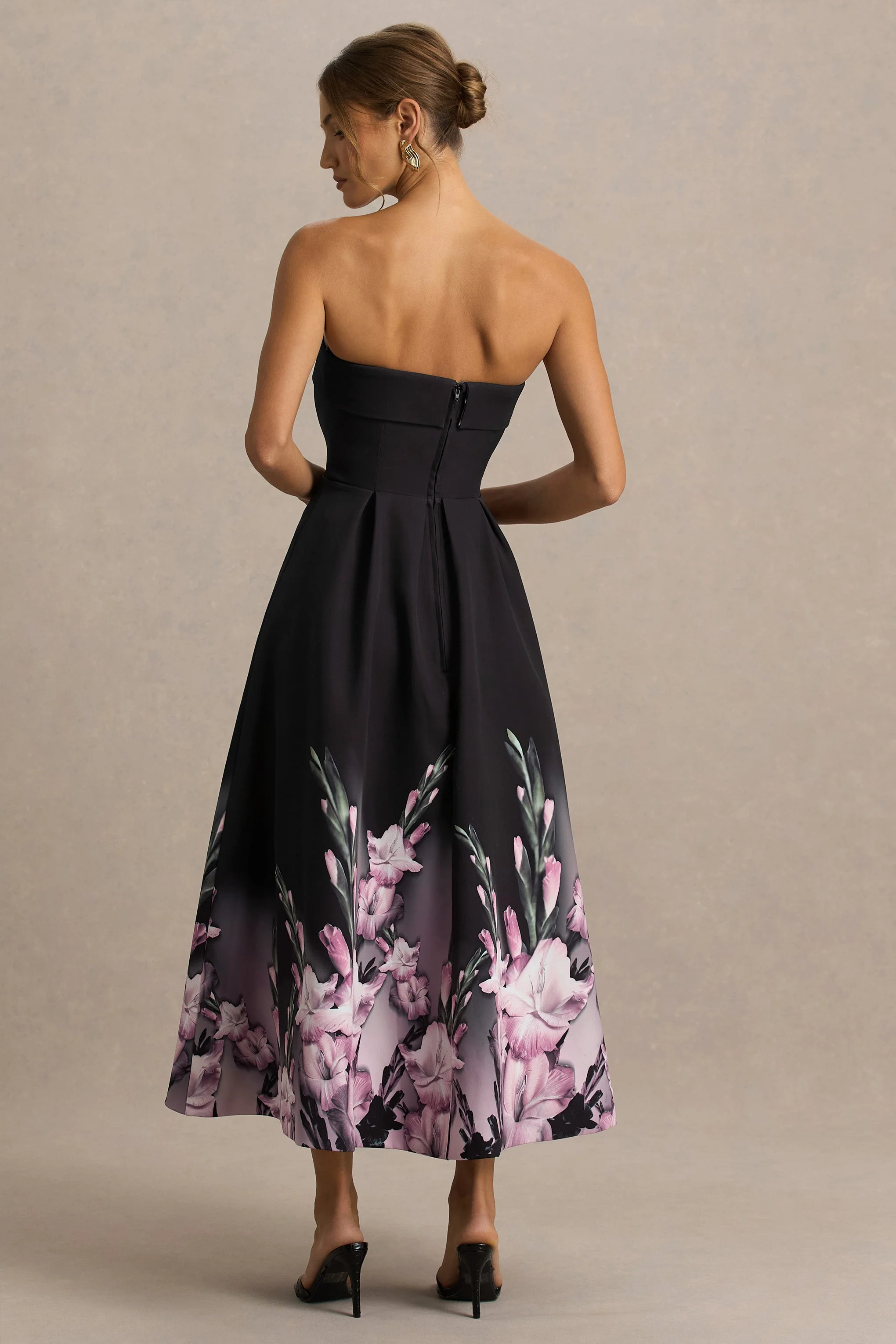 Annalise | Pink Border Print Bandeau Midi Dress - Image 8