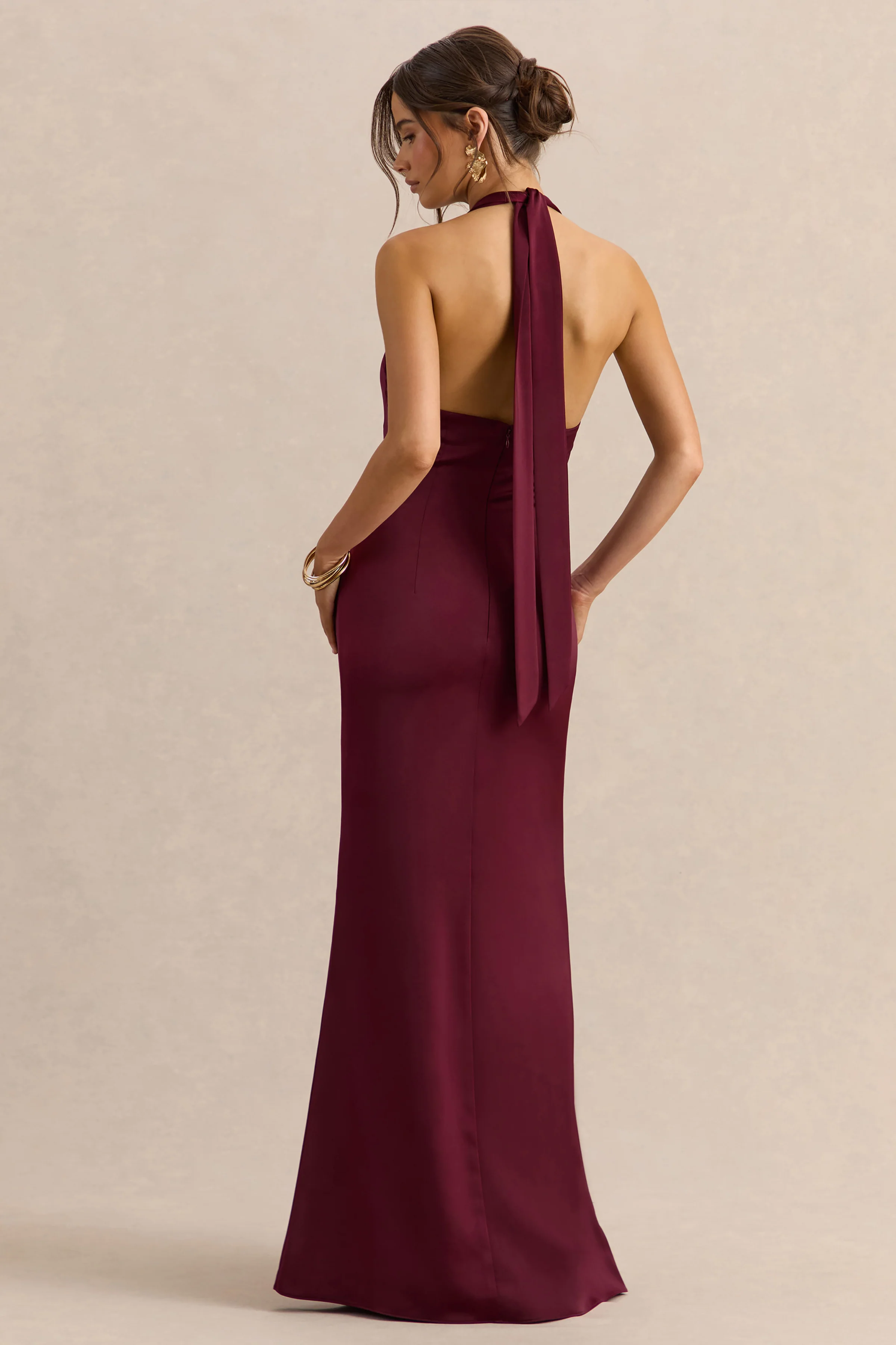 Aralisse | Burgundy Satin Cowl-Neck Maxi Dress - Image 2