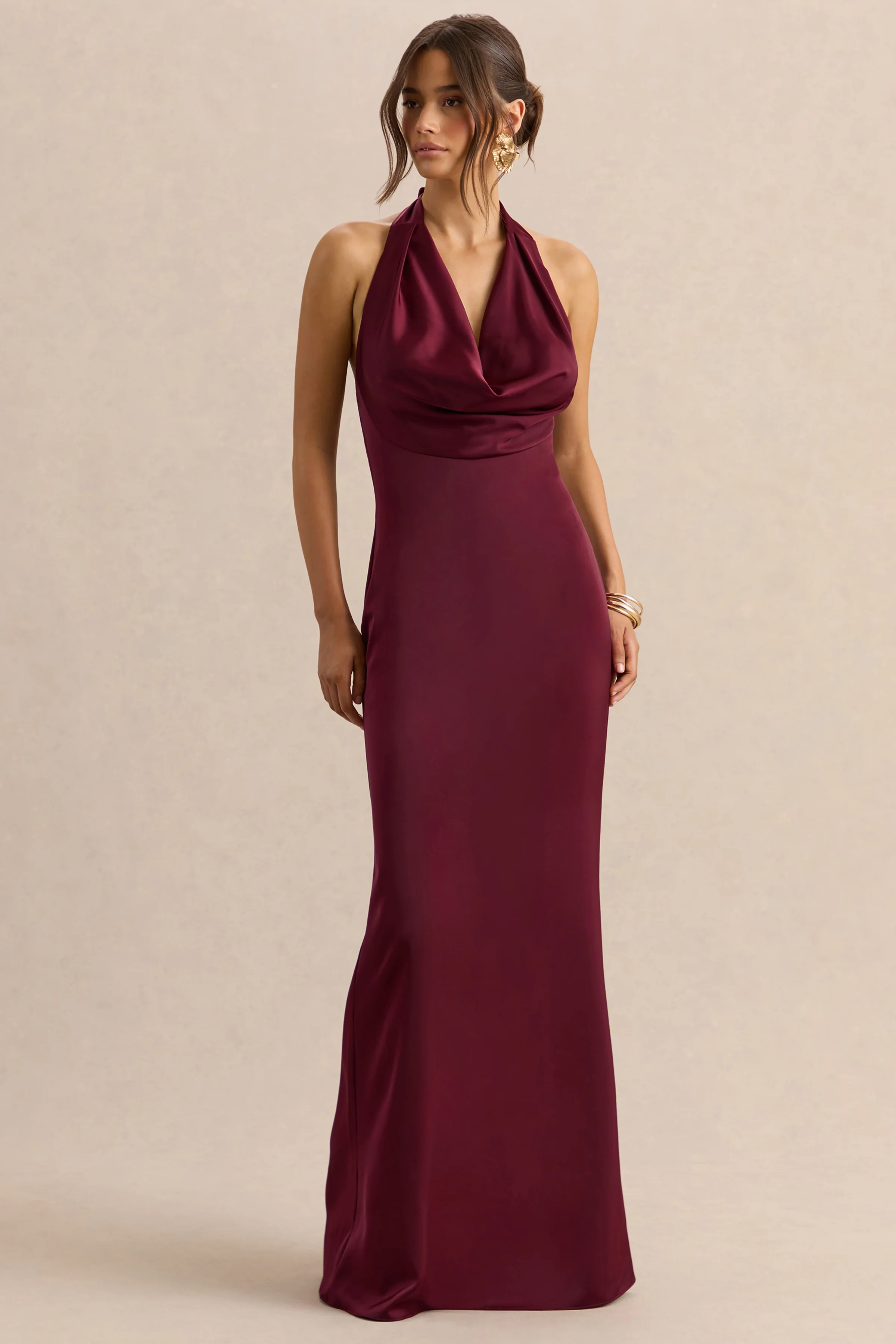 Aralisse | Burgundy Satin Cowl-Neck Maxi Dress - Image 4
