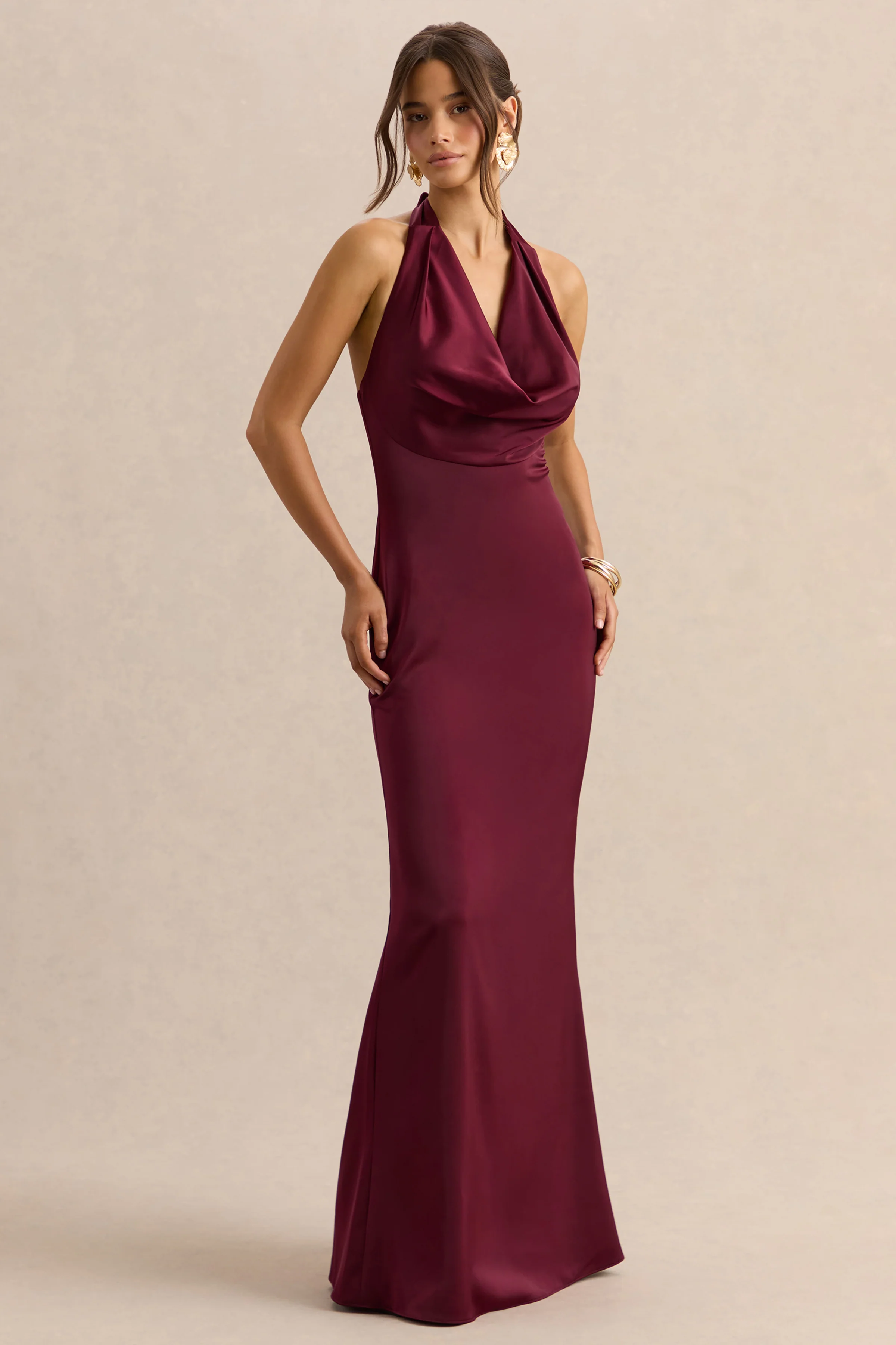 Aralisse | Burgundy Satin Cowl-Neck Maxi Dress - Image 5