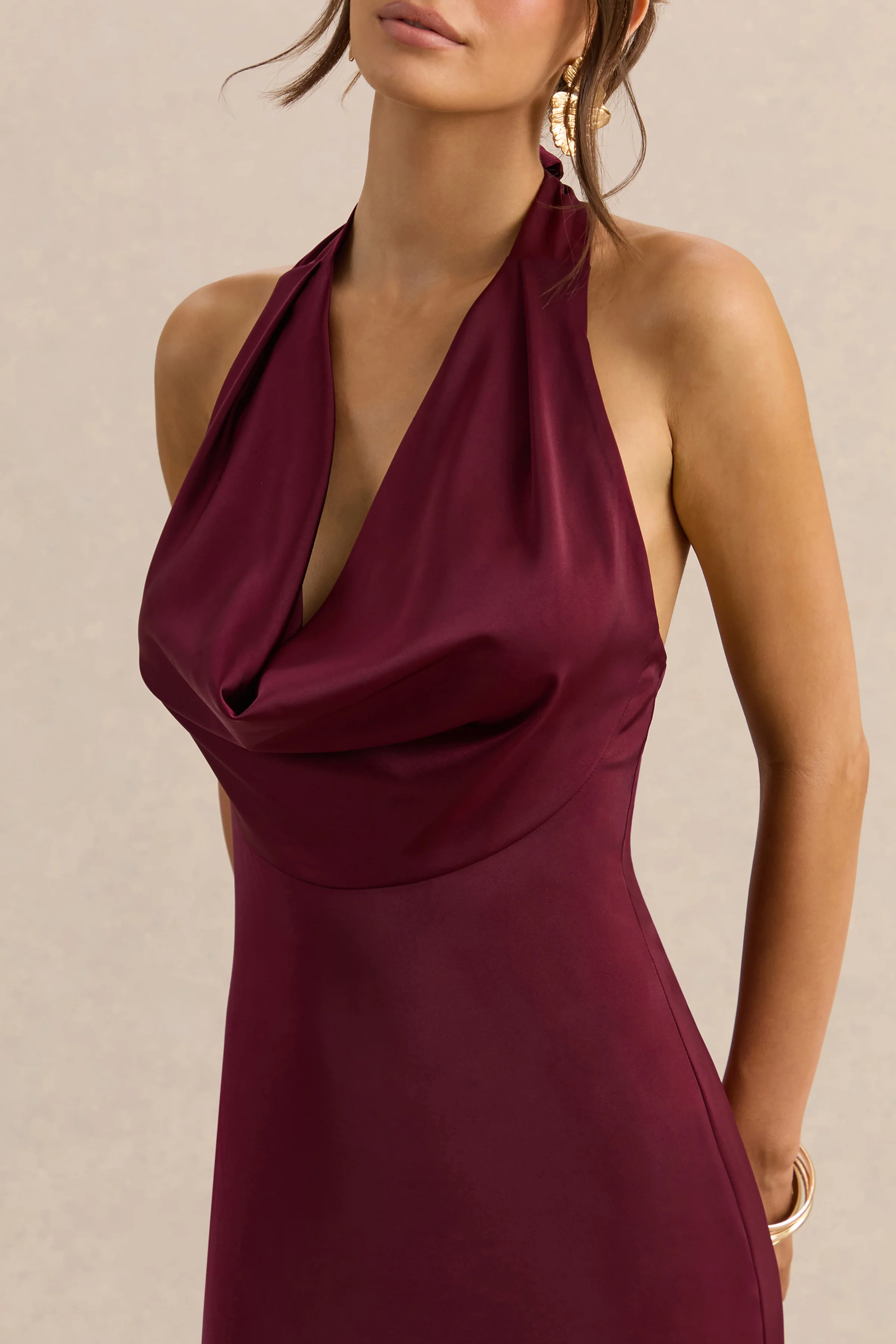 Aralisse | Burgundy Satin Cowl-Neck Maxi Dress - Image 6