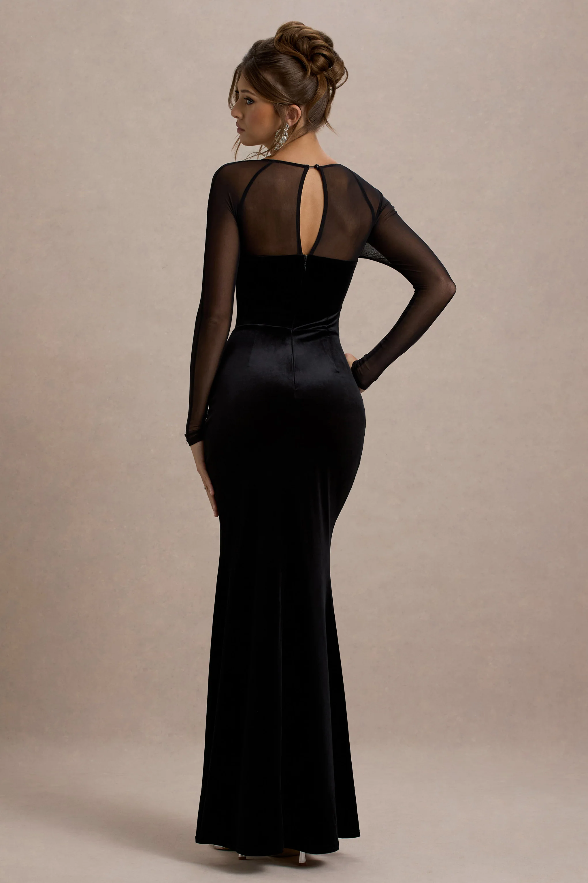 Ashby | Black Velvet Embellished Square-Neck Split Maxi Dress - Image 2