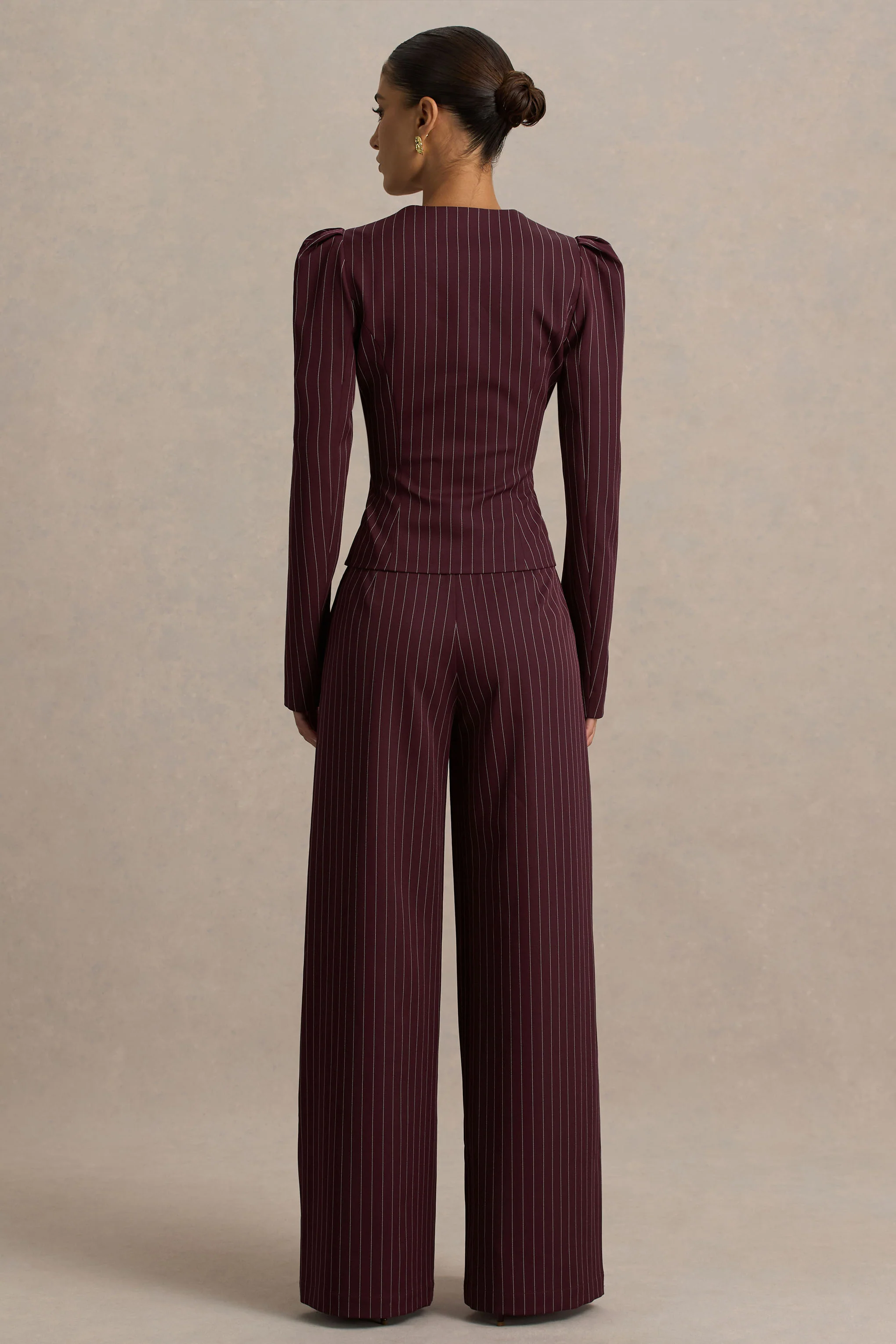 Asteria | Burgundy Pinstripe Wide-Leg Trousers - Image 2