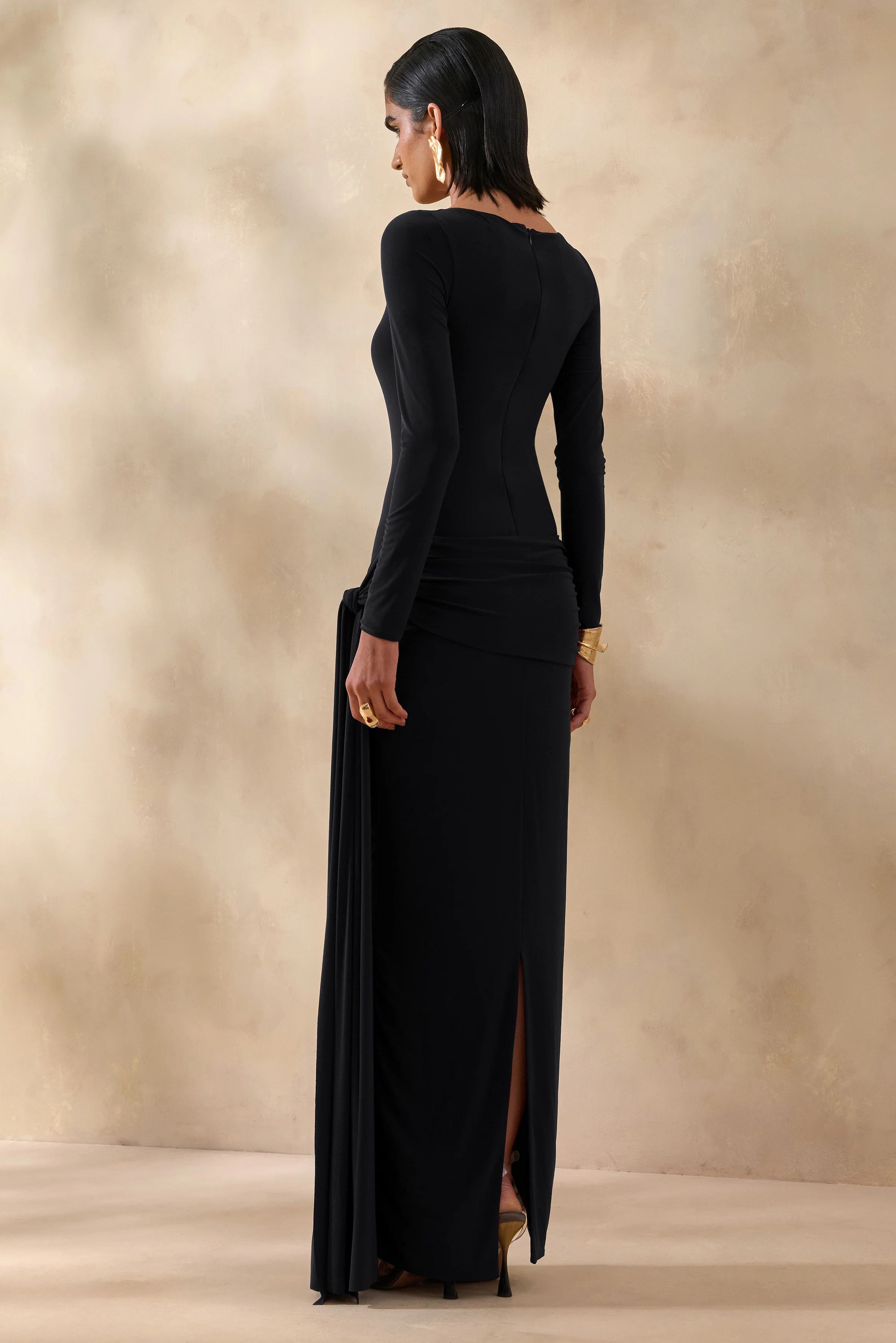 Astrielle | Black Wide-Neck With Gold-Detail And Sash - Image 2