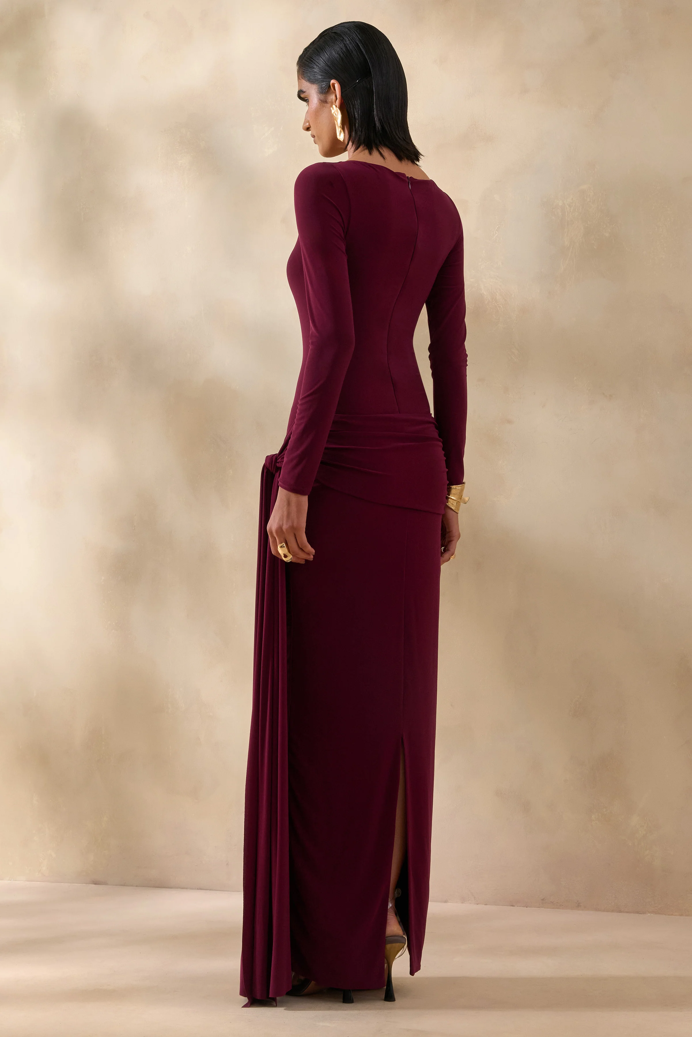 Astrielle | Burgundy Wide-Neck With Gold-Detail And Sash - Image 2