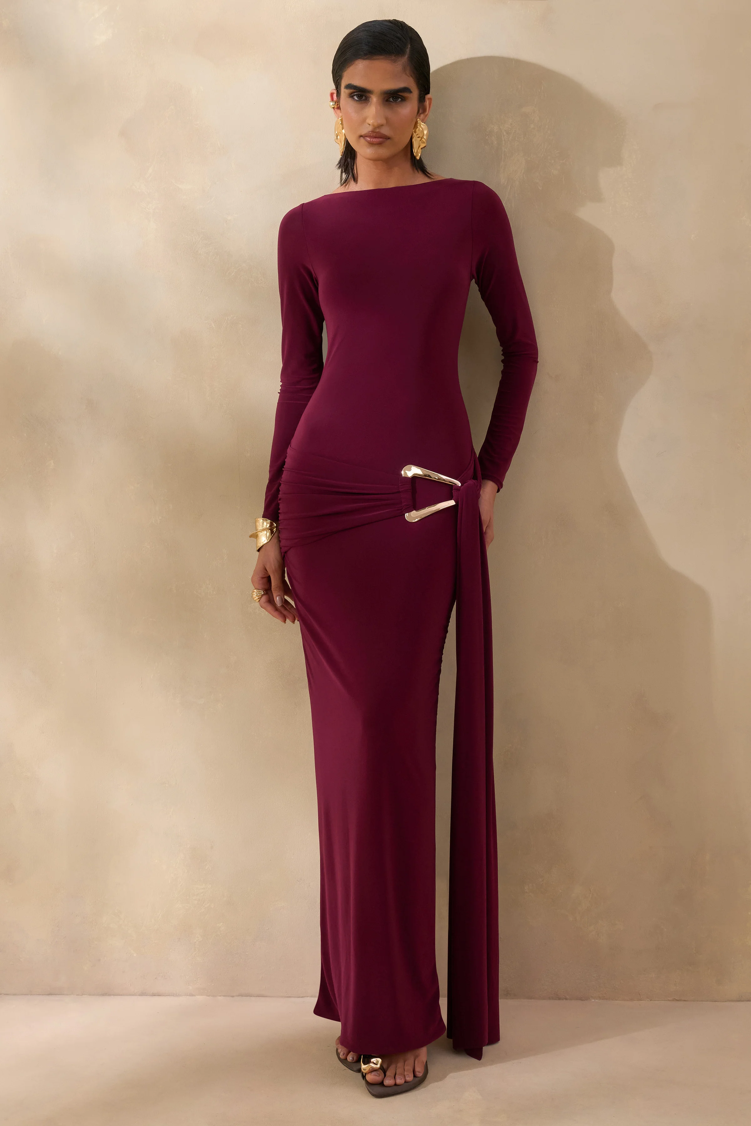 Astrielle | Burgundy Wide-Neck With Gold-Detail And Sash - Image 5