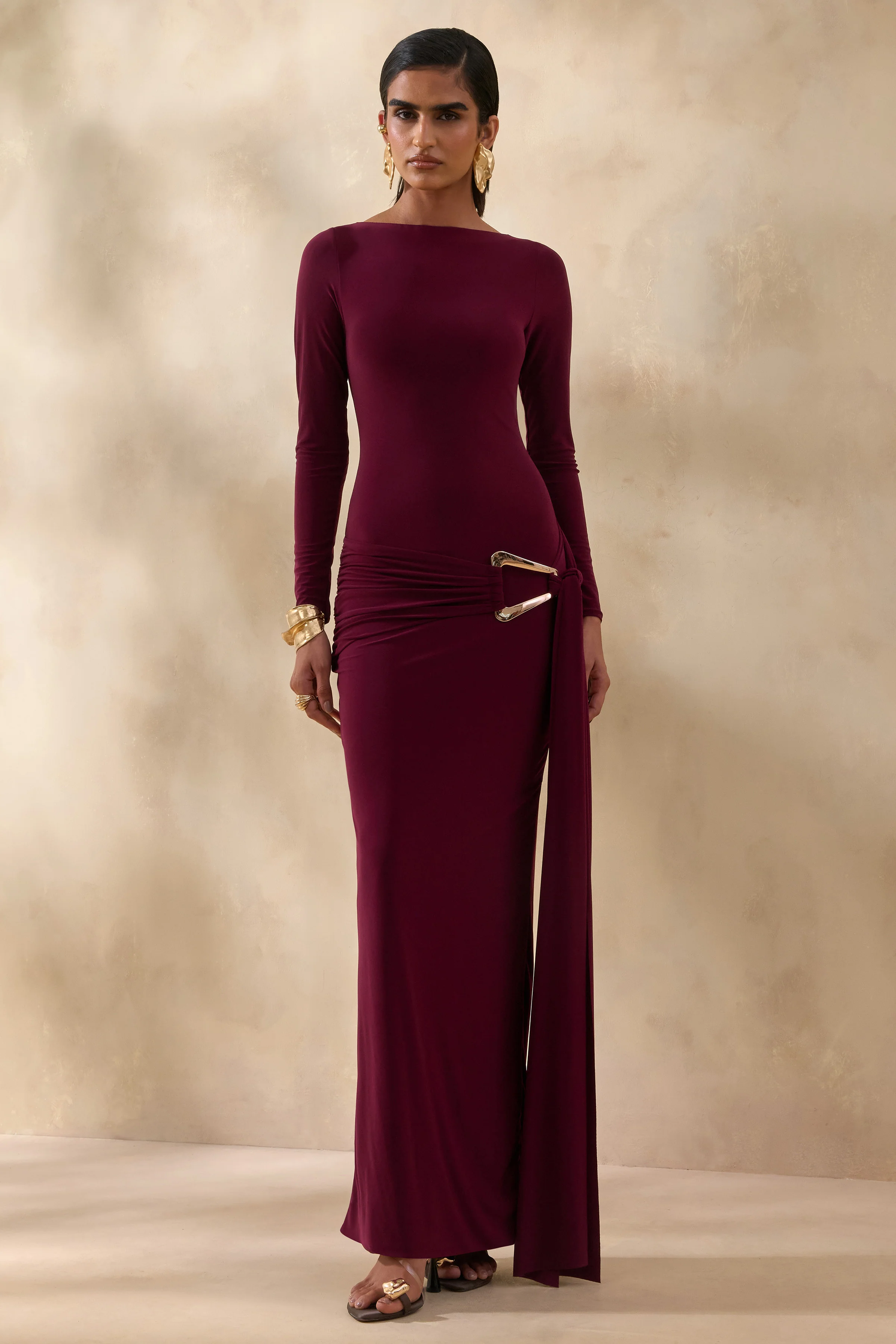 Astrielle | Burgundy Wide-Neck With Gold-Detail And Sash - Image 6