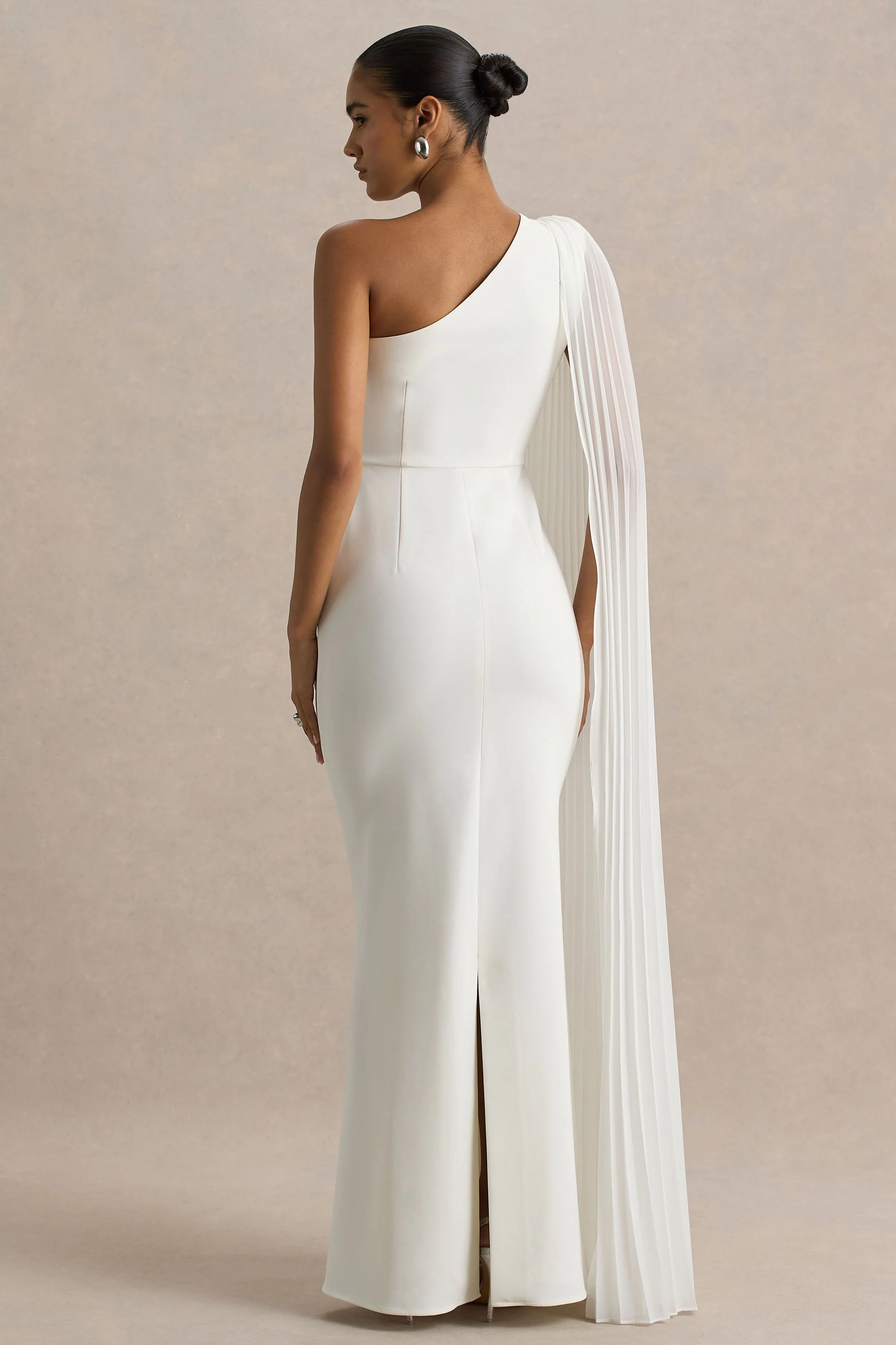 Athens | White Asymmetric-Neck Maxi Dress With Cape Sleeve Detail - Image 2
