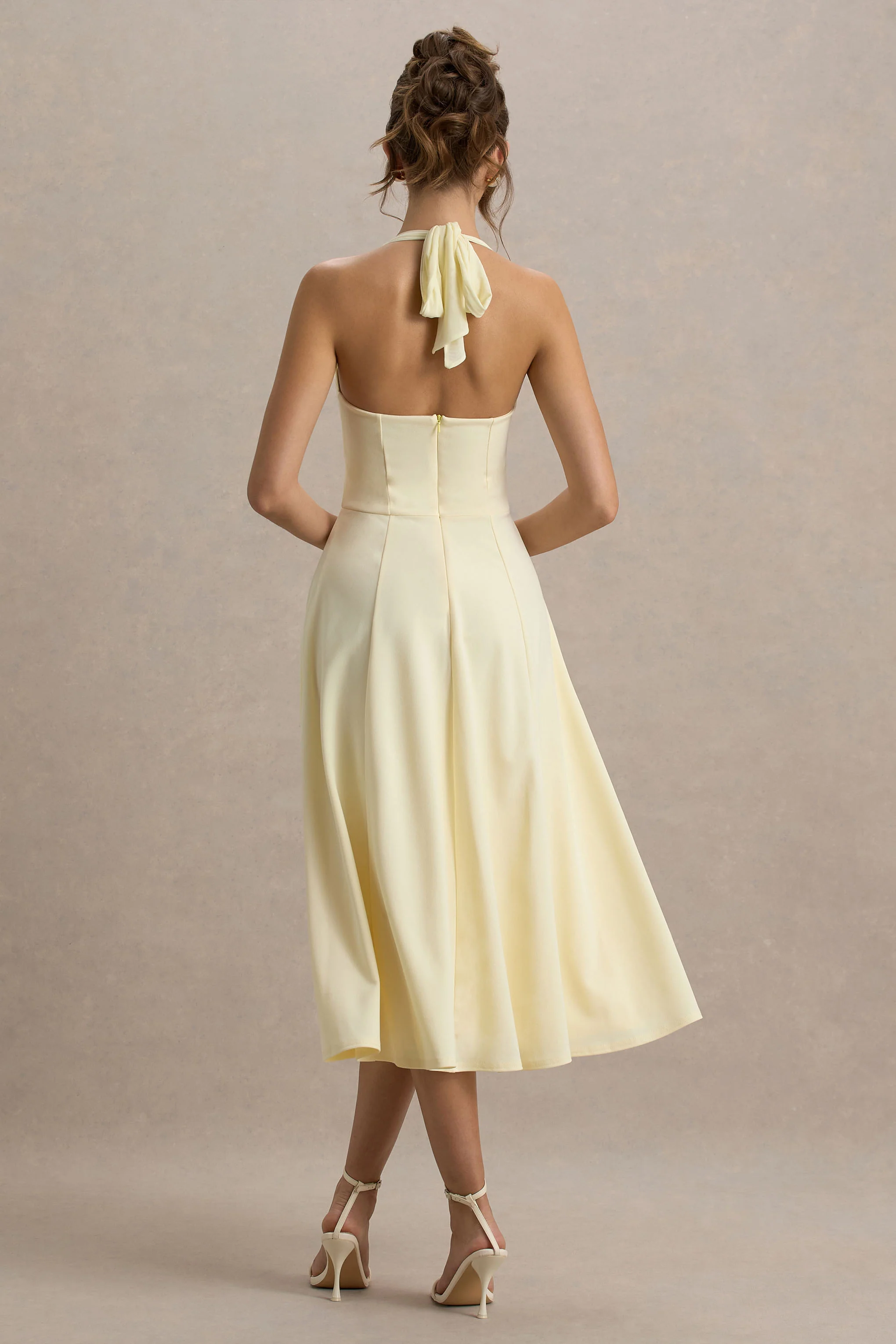 Auburn | Pale Lemon Halter-Neck Midi Dress - Image 2