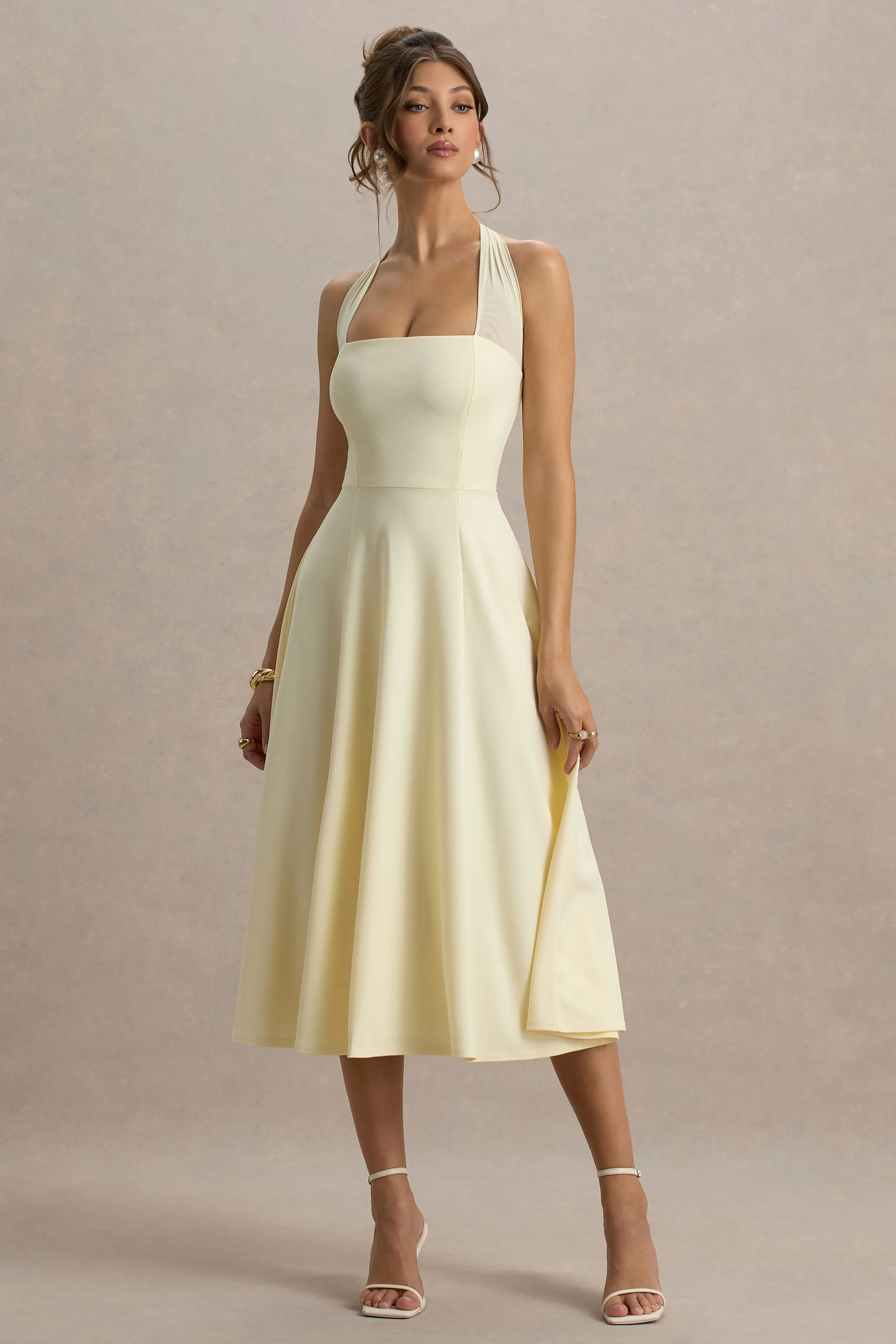Auburn | Pale Lemon Halter-Neck Midi Dress - Image 4