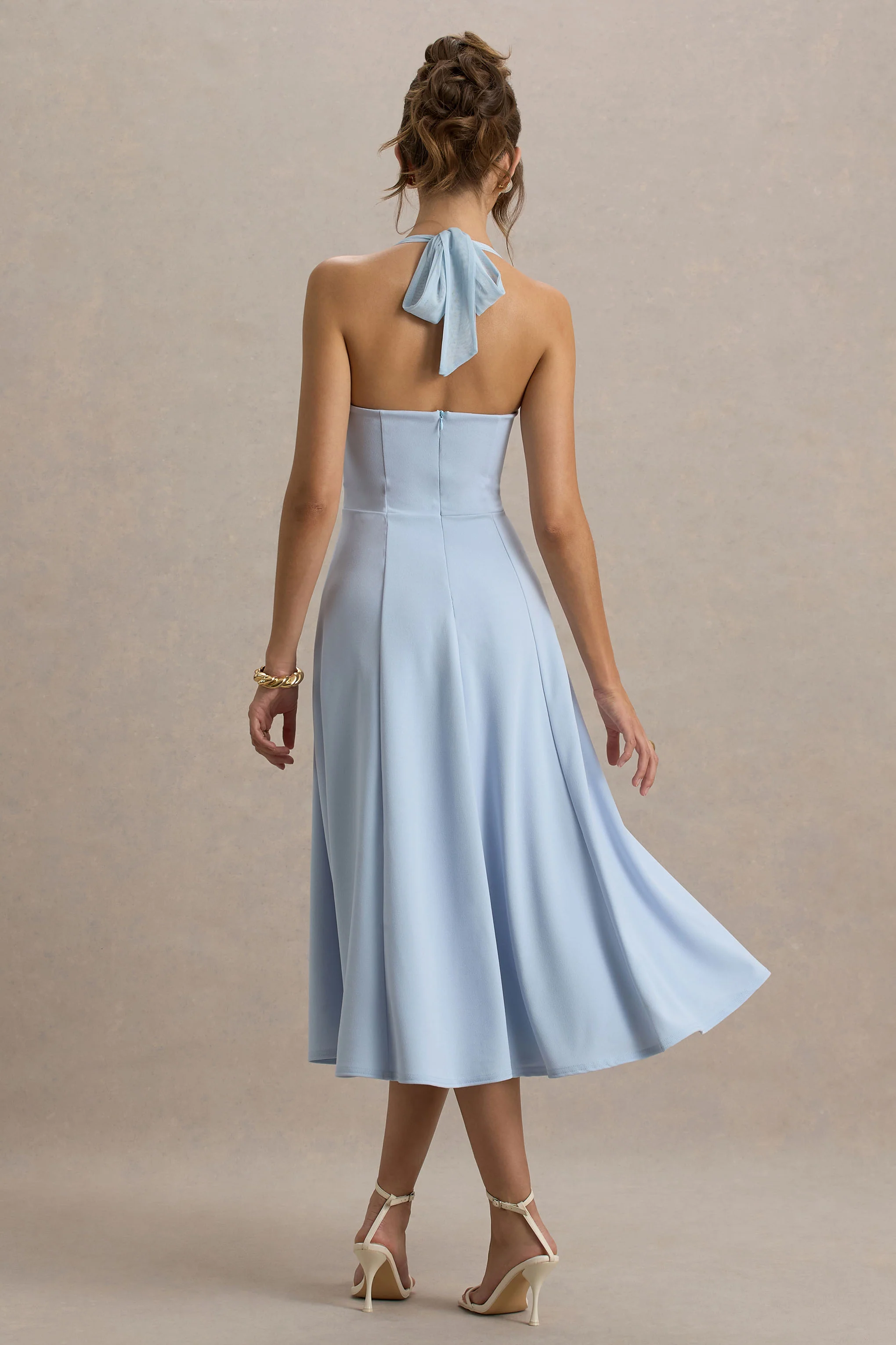 Auburn | Powder Blue Halter-Neck Midi Dress - Image 2