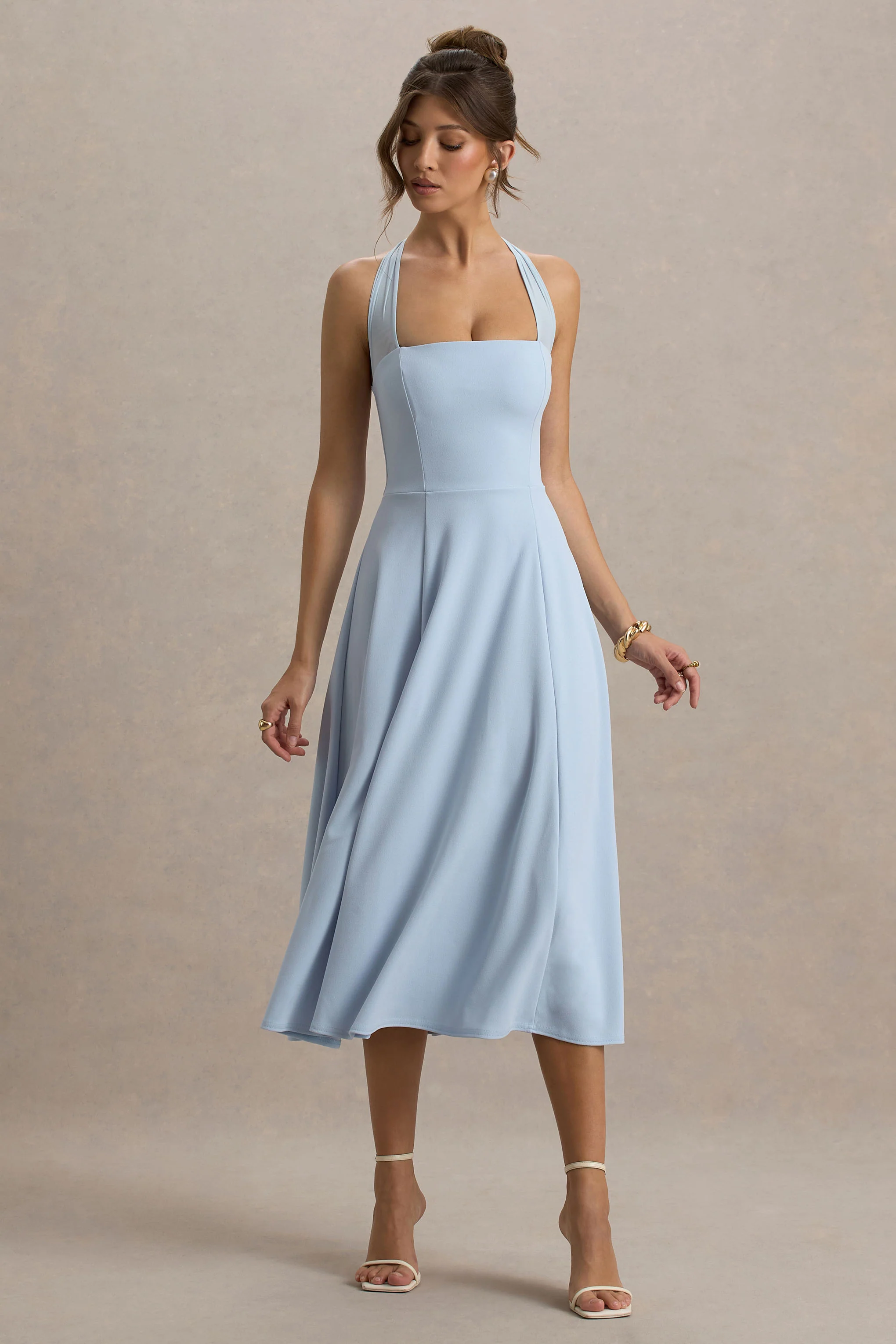 Auburn | Powder Blue Halter-Neck Midi Dress - Image 4
