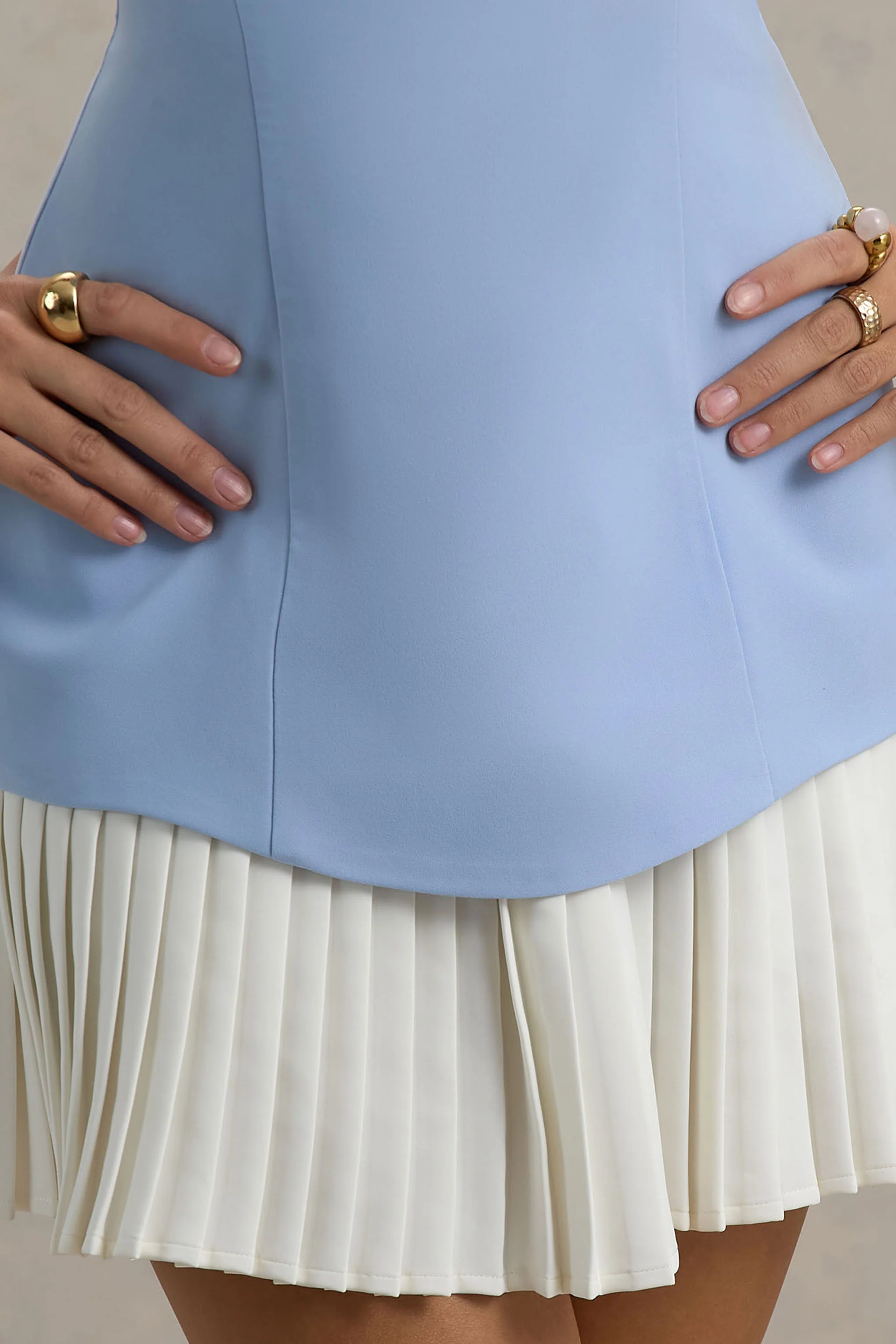 Autumn | Powder Blue Bandeau Mini Dress With Pleats - Image 7