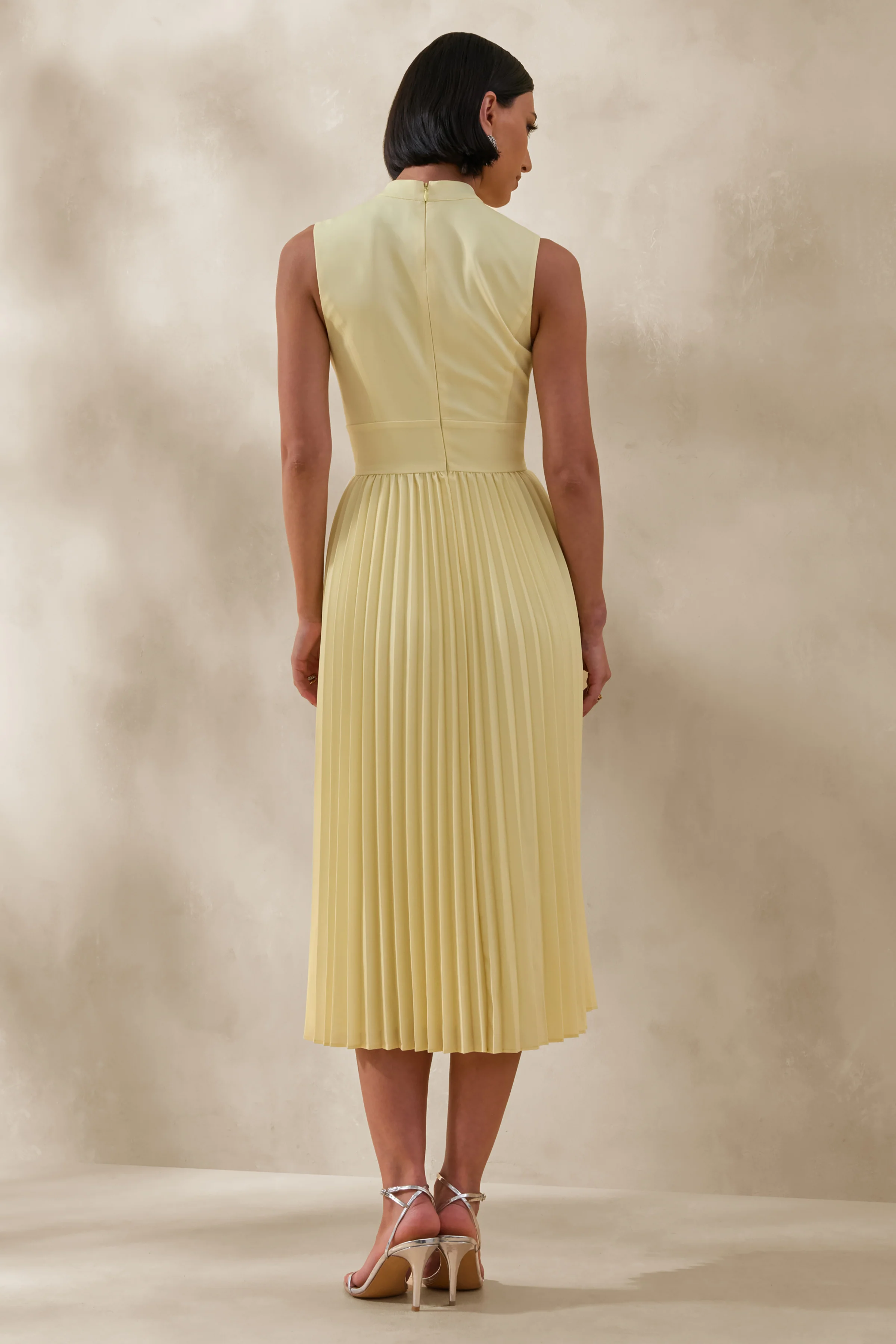 Avalon | Lemon Midi Dress With Pleated Skirt And Bow-Detail - Image 2